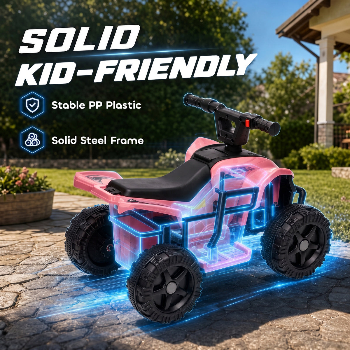 Kids ATV, 6V Battery Powered Kids Quad with 4 Wheeler, Handlebar Button Control, Max 1.2MPH, Max 55lbs Load, Light Pink