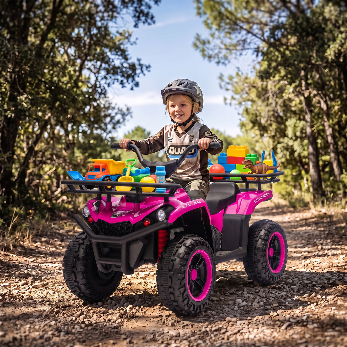 12V Ride on ATV, 4 Wheeler for Kids with Dual Motors, Soft Start, Battery Display, Music, Lights for 3-8 Years, Pink