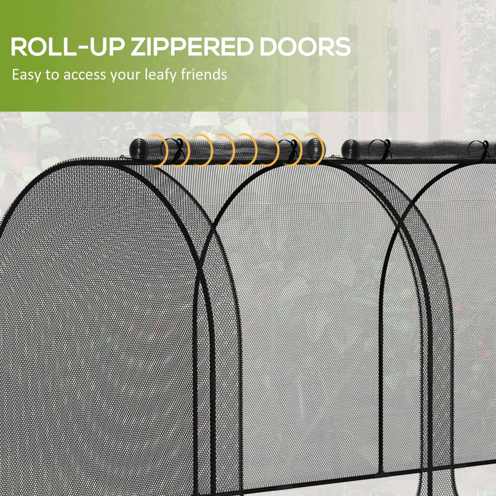 9' x 4' Crop Cage, Plant Protection Tent with Three Zippered Doors, Storage Bag and 4 Ground Stakes, for Garden, Yard, Lawn, Black - Black - Image 6