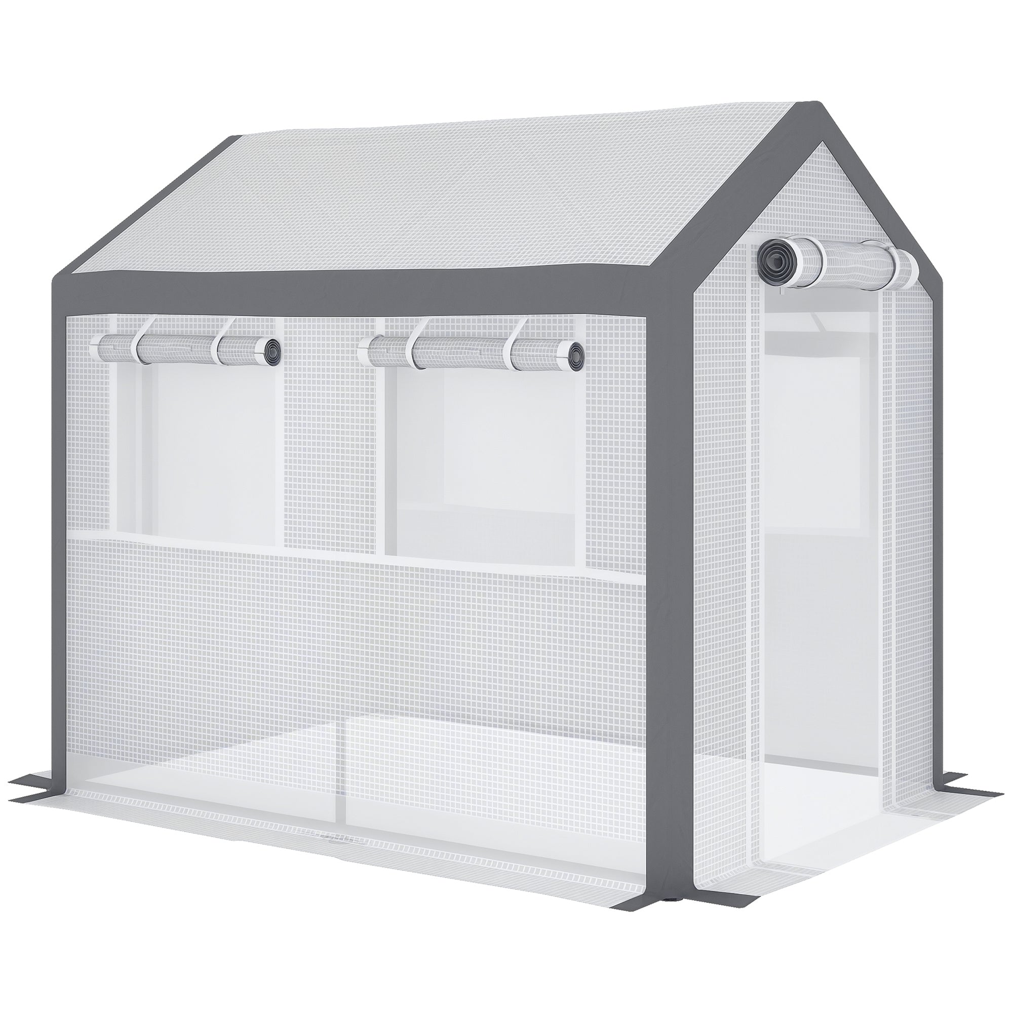 Outdoor Walk-In Tunnel Greenhouse with Roll-up Windows, Zippered Mesh Door, & Weather Cover, 8' x 6' x 7.4' - White