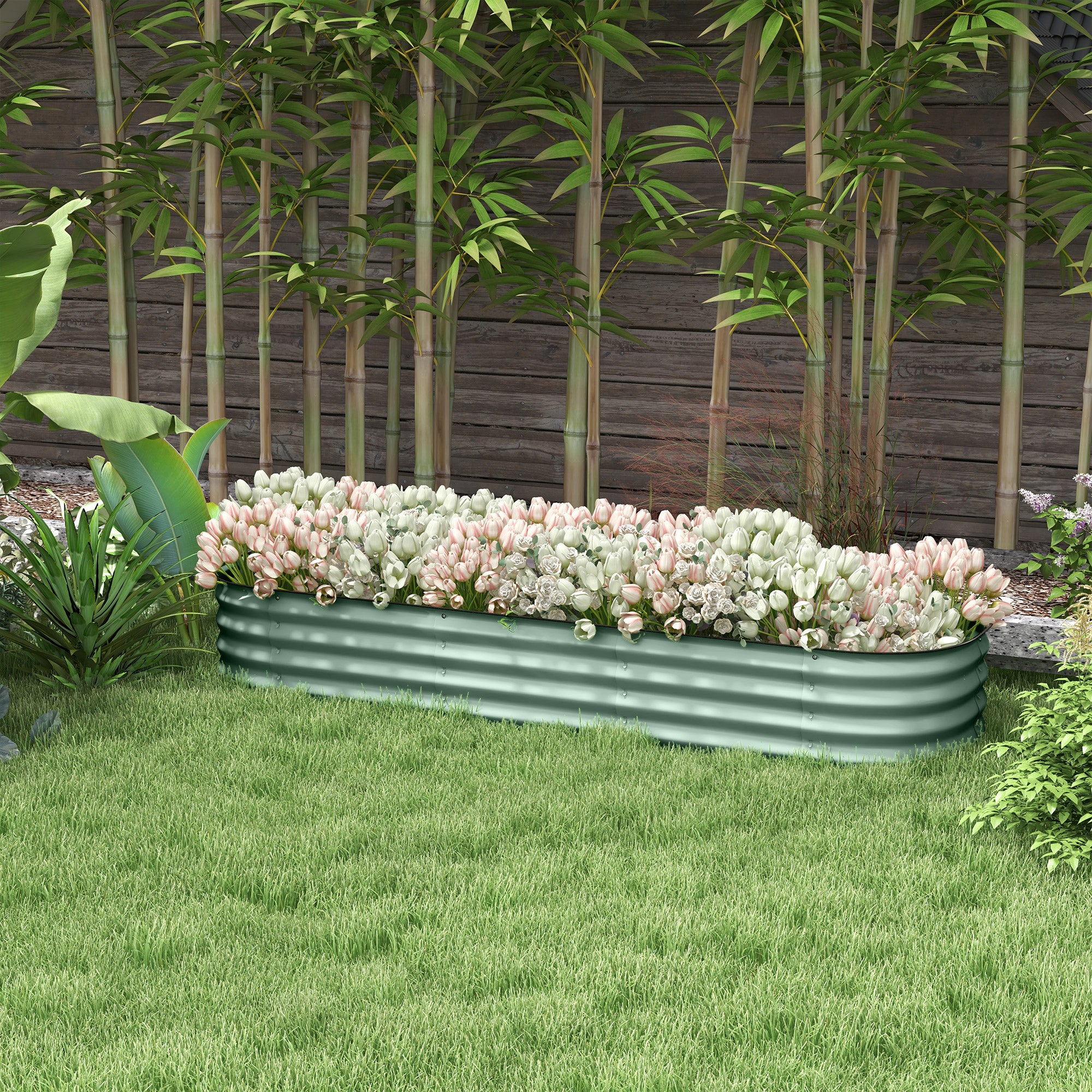 6.4' x 2' x 1' Galvanized Raised Garden Bed Kit, Metal Planter Box with Safety Edging, Green - Green - Image 2