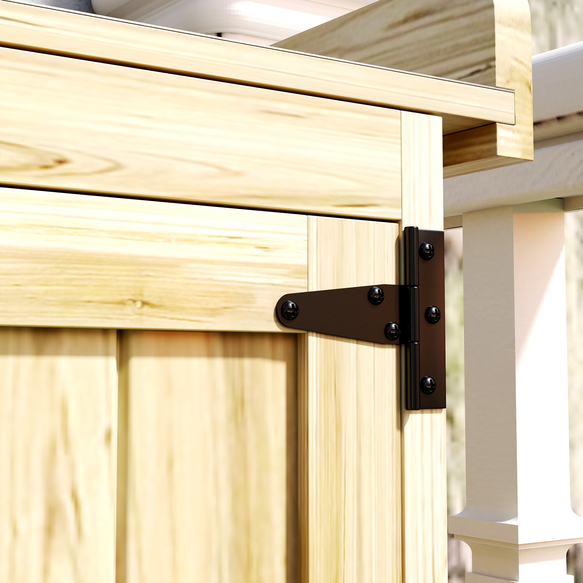 Outdoor Storage Cabinet, Garden Tool Shed with Metal Tabletop, Shelf, Wooden Potting Bench with 2 Doors, Natural Wood - Natural Wood - Image 8