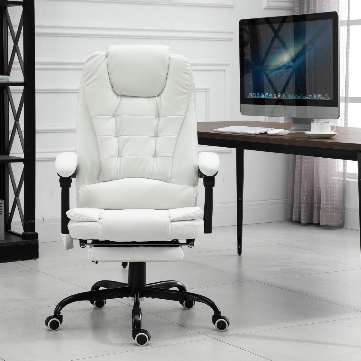 7-Point Vibrating Massage Office Chair High Back Executive Recliner with Lumbar Support, Footrest, Reclining Back, Adjustable Height, White