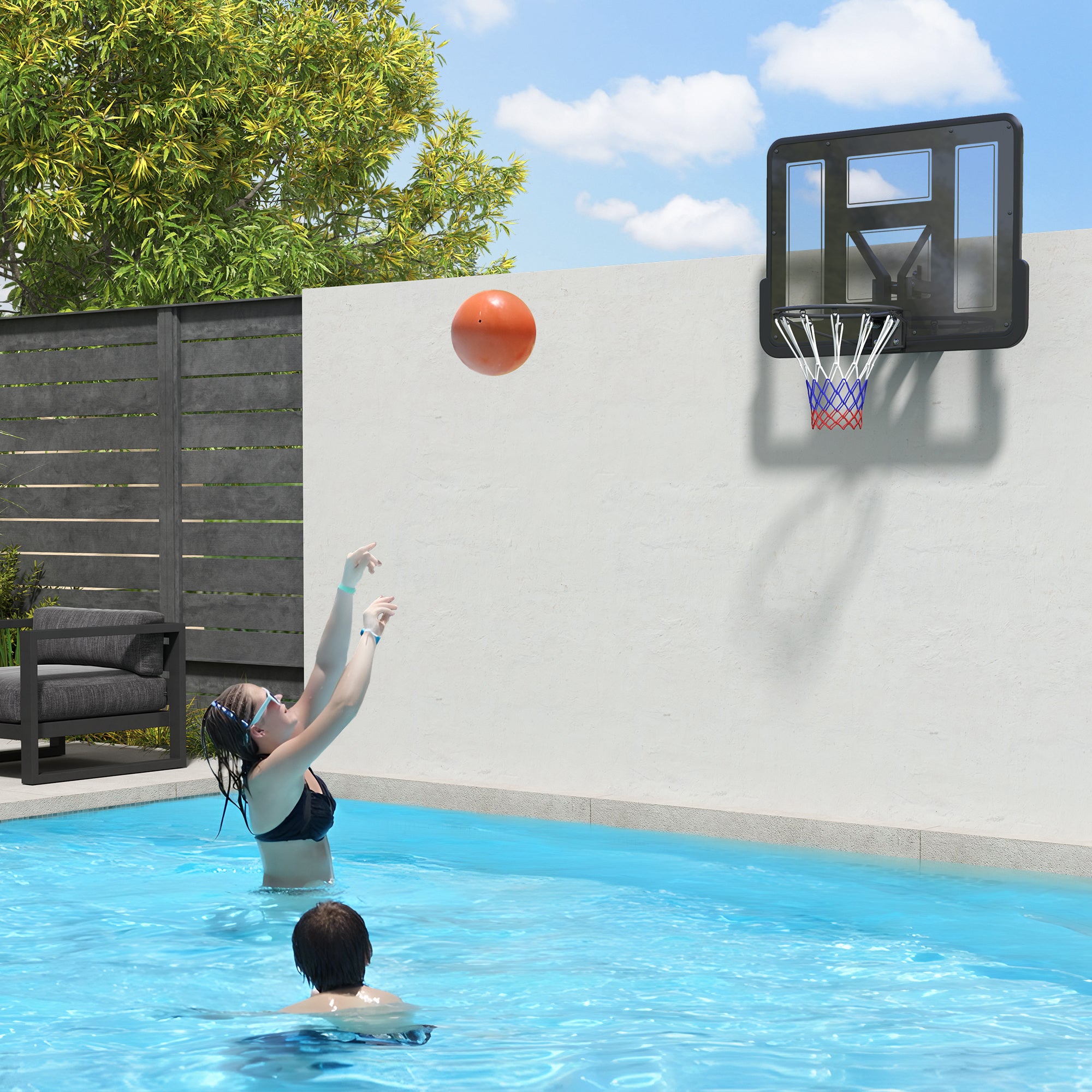 Wall Mounted Basketball Hoop, Basketball Goal Combo Kit with 43" Reinforced Shatter Resistant Backboard and All Weather Net for Indoor or Outdoor Use