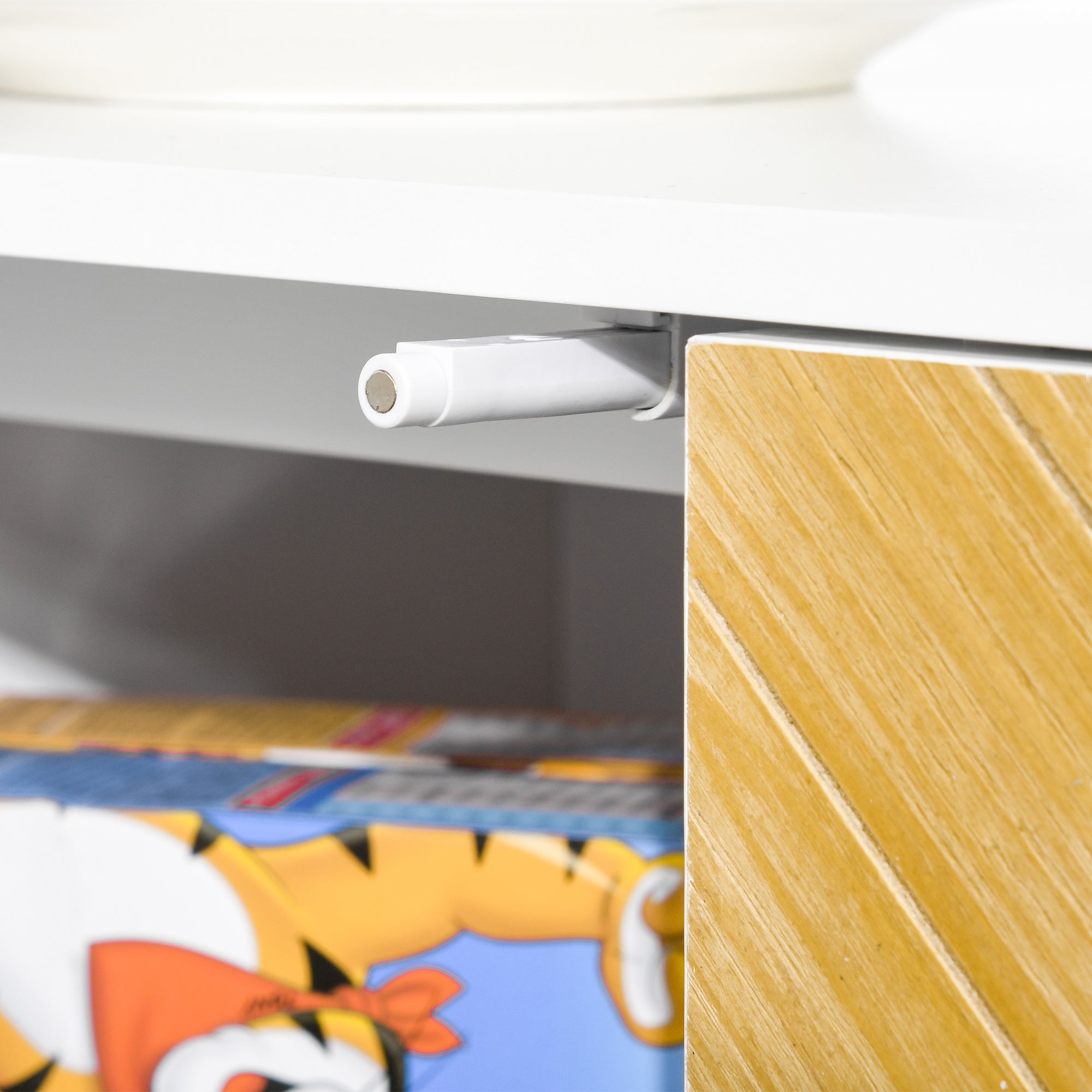 3 Door Sideboard Buffet Cabinet, Coffee Bar Cabinet with Chevron Pattern, Adjustable Shelf and Metal Legs, Natural Wood