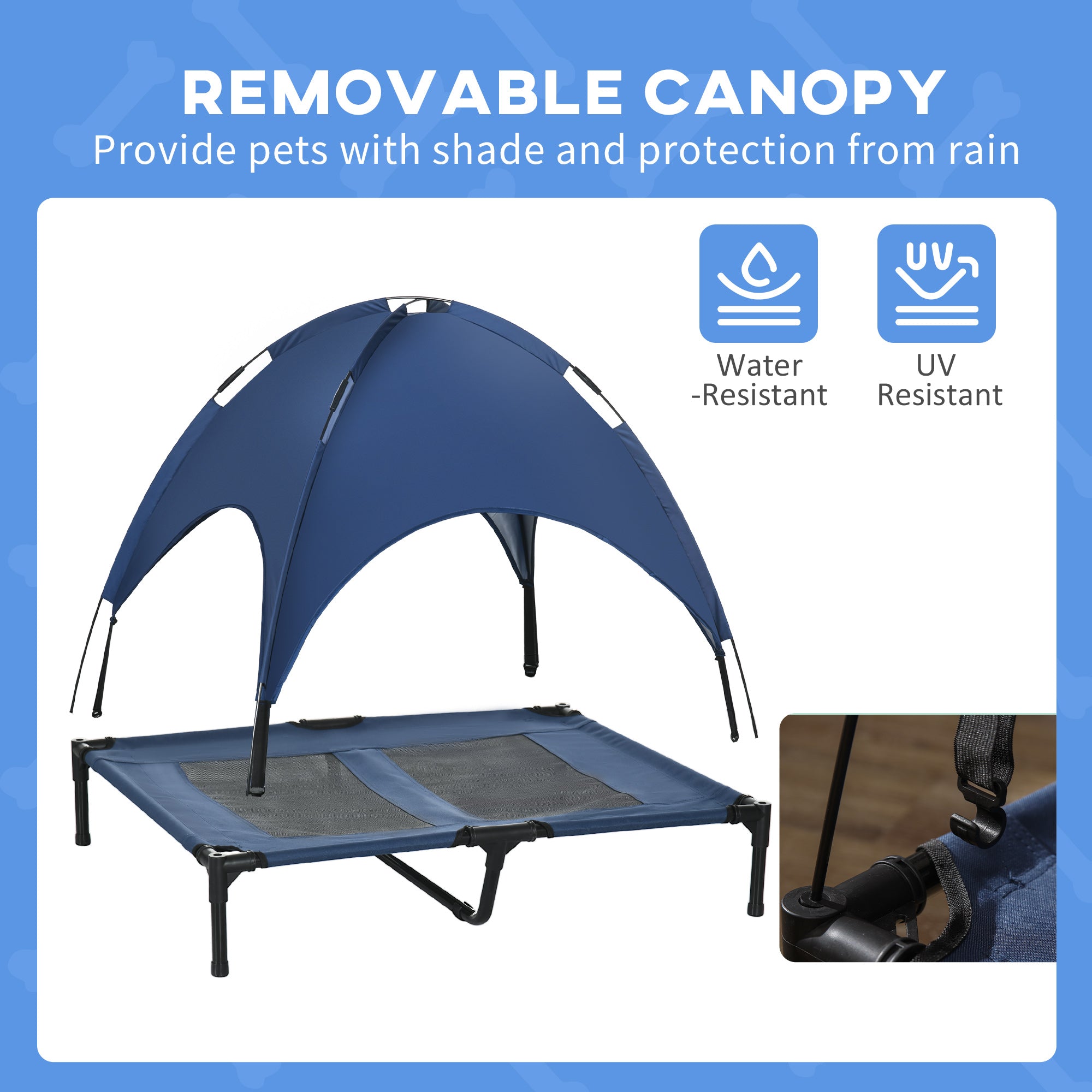 Elevated Portable Dog Cot Pet Bed with UV Protection Canopy Shade, 36 inch, Dark Blue - Blue - Image 6