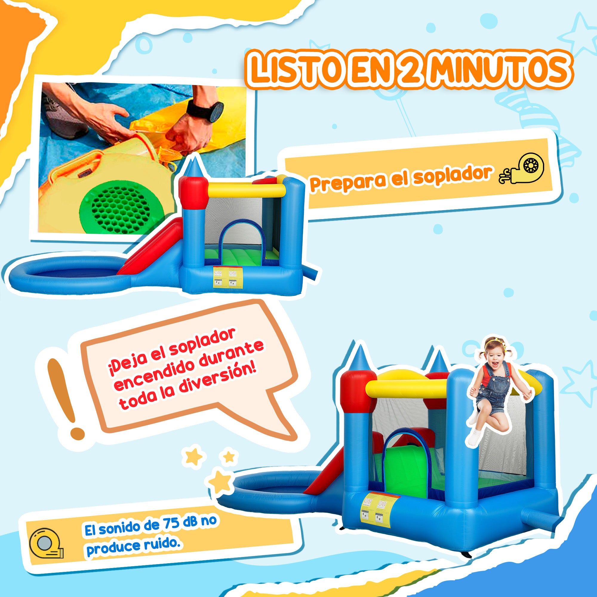 4 in 1 Inflatable Bounce House with Slide, Basketball Hoop, Ball Pit, 370W Blower, Storage Bag, 163" x 81" x 75"