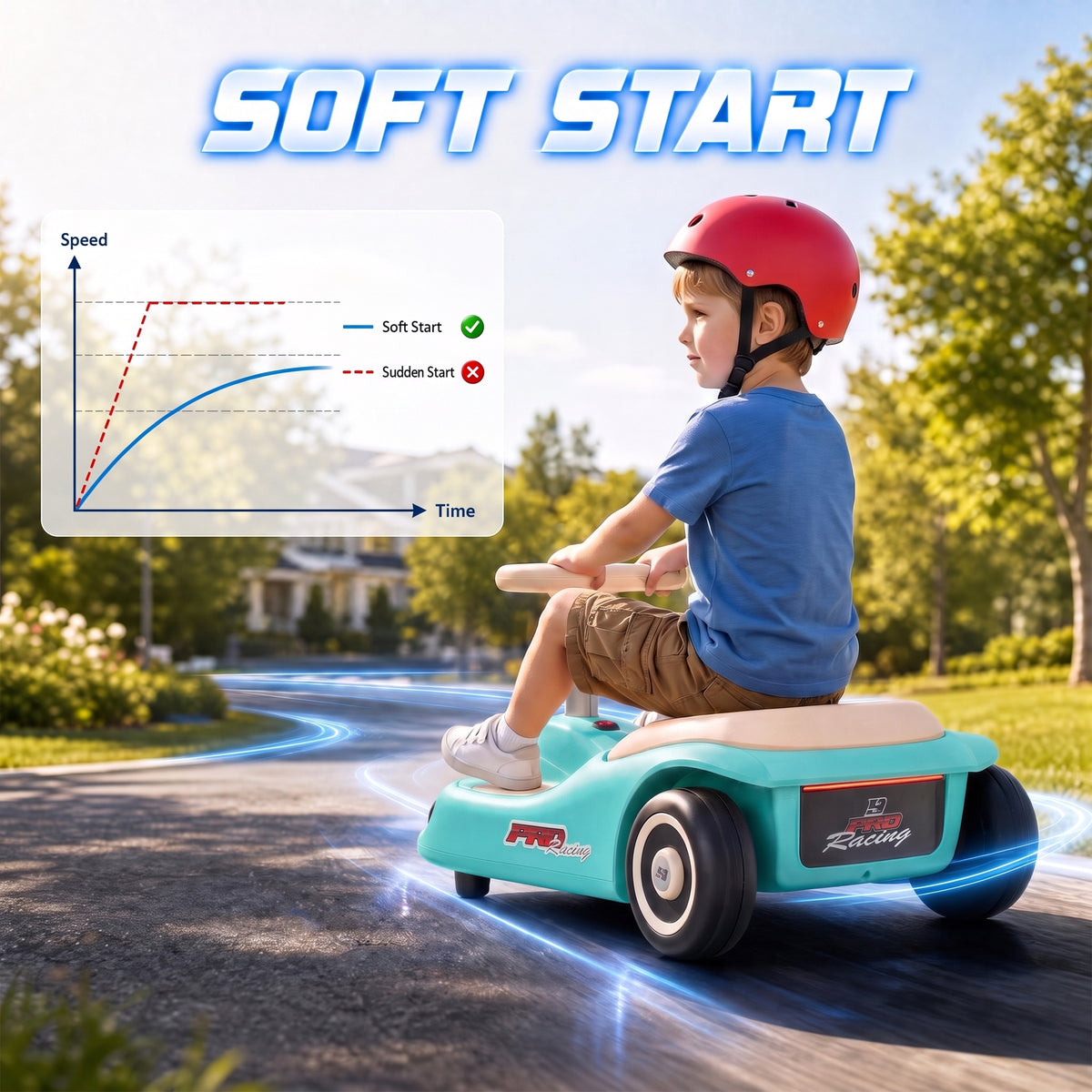 12V Electric Wiggle Car with Pedal, Kids Ride On Car with 2 Speeds, Soft Start, Music, Lights for 3-5 Years, Light Blue