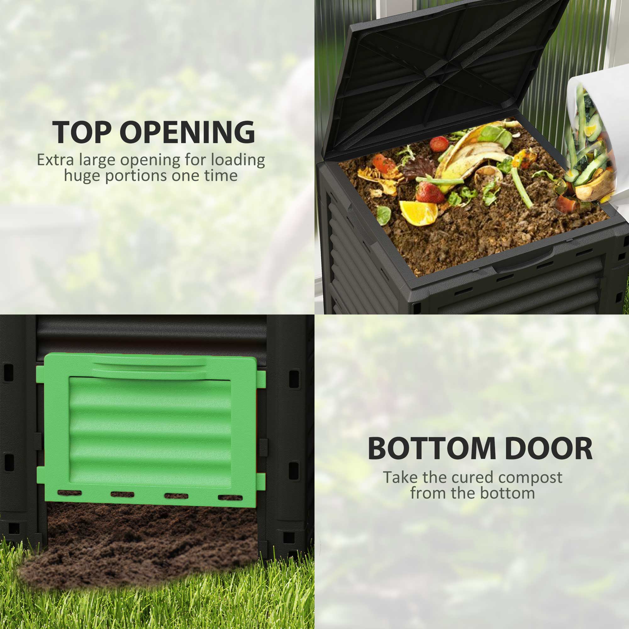 Garden Compost Bin 80 Gallon Outdoor Large Capacity Composter Fast Create Fertile Soil Aerating Box, Green - Green - Image 4
