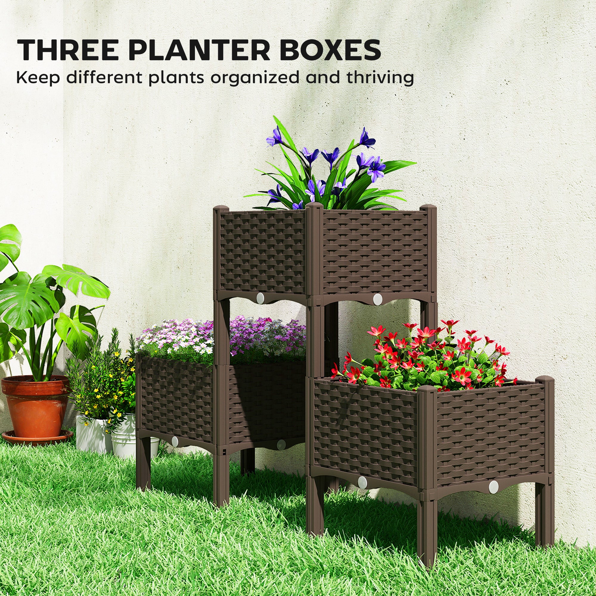 Plastic Raised Garden Bed with Legs, Self Watering Elevated Planter Boxes with Drainage Holes and Plugs, Easy Assembly - Brown - Image 5