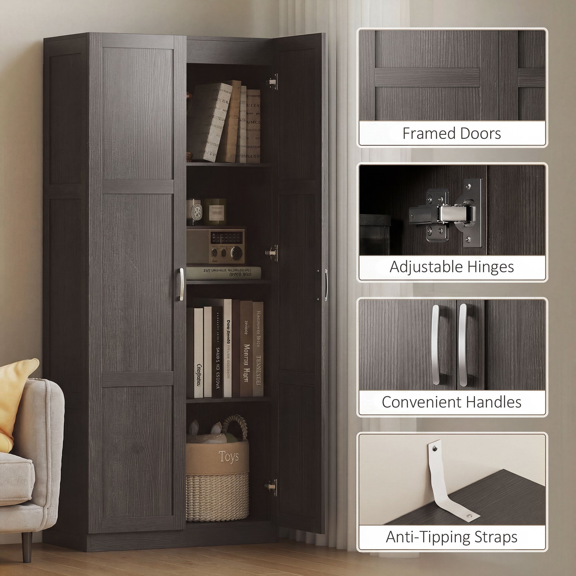Farmhouse Pantry Cabinet, 71" Tall Kitchen Pantry Storage Cabinet with Soft-Close Hinges, Adjustable Shelves, Espresso