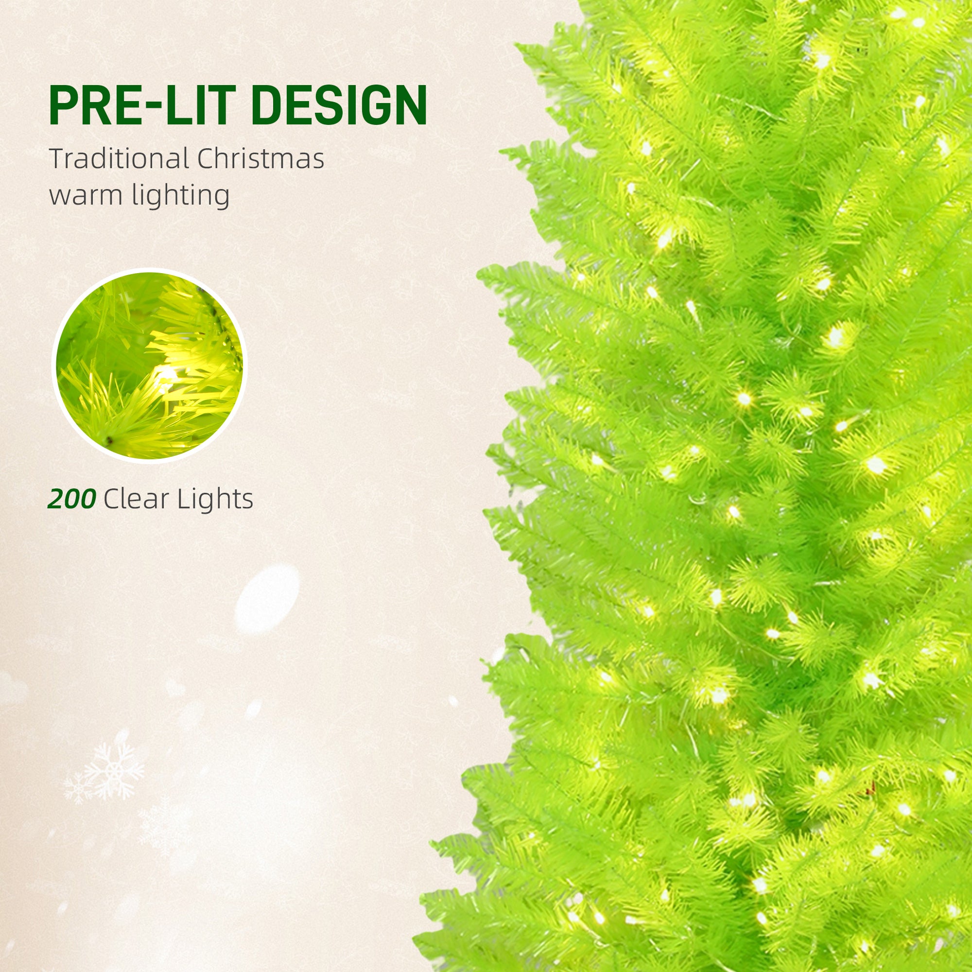 5 ft Whimsical Christmas Tree, Pencil Xmas Tree with Red Ball, Metal Base, Prelit with 200 LED Lights