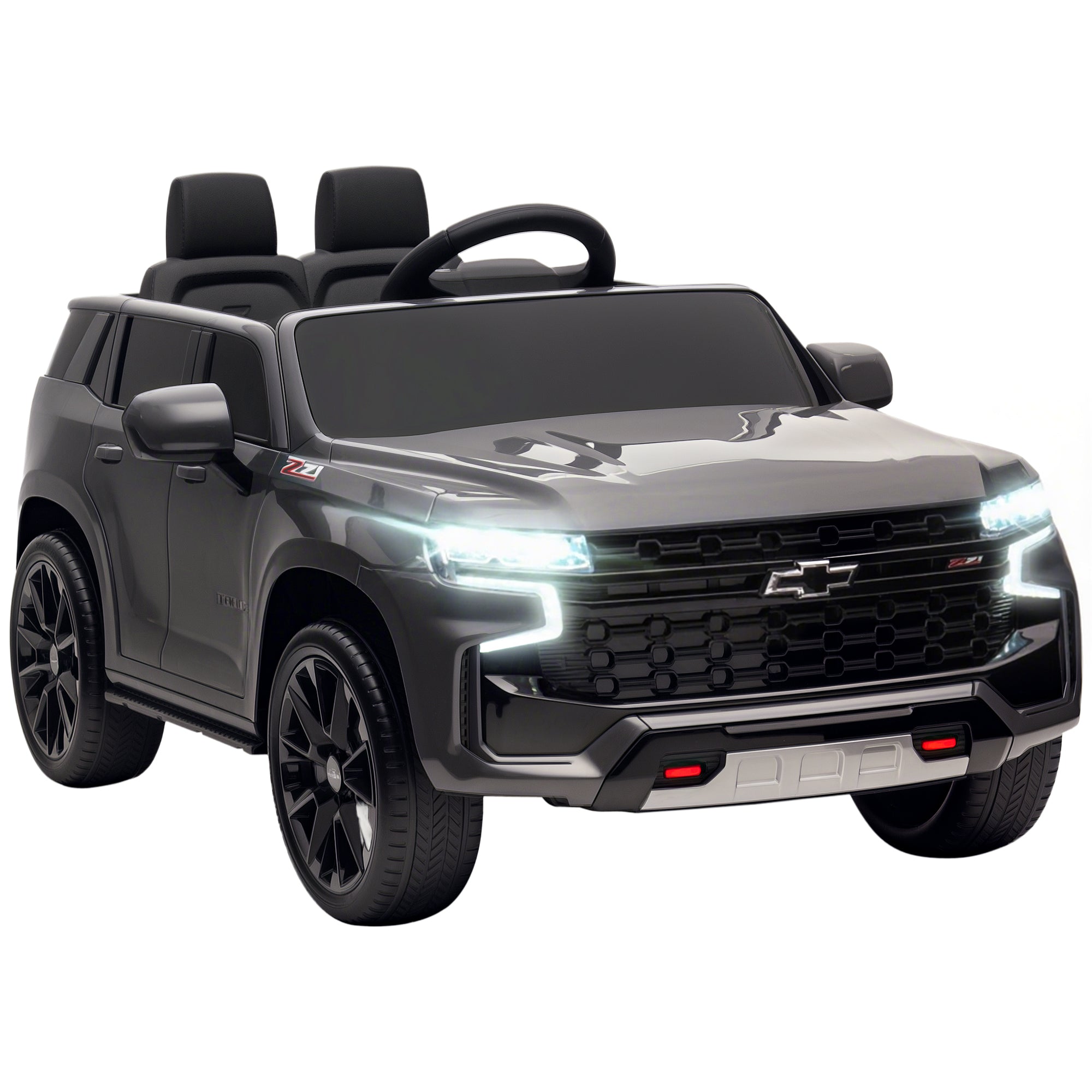 Licensed Chevrolet Tahoe Ride On Car, 12V 7AH Battery Power Ride On Toy with Parent Remote Control, LED Lights, Music, 4 Wheeler Suspension, 3 Speeds, Kids Electric Vehicle for Aged 3+, Gray
