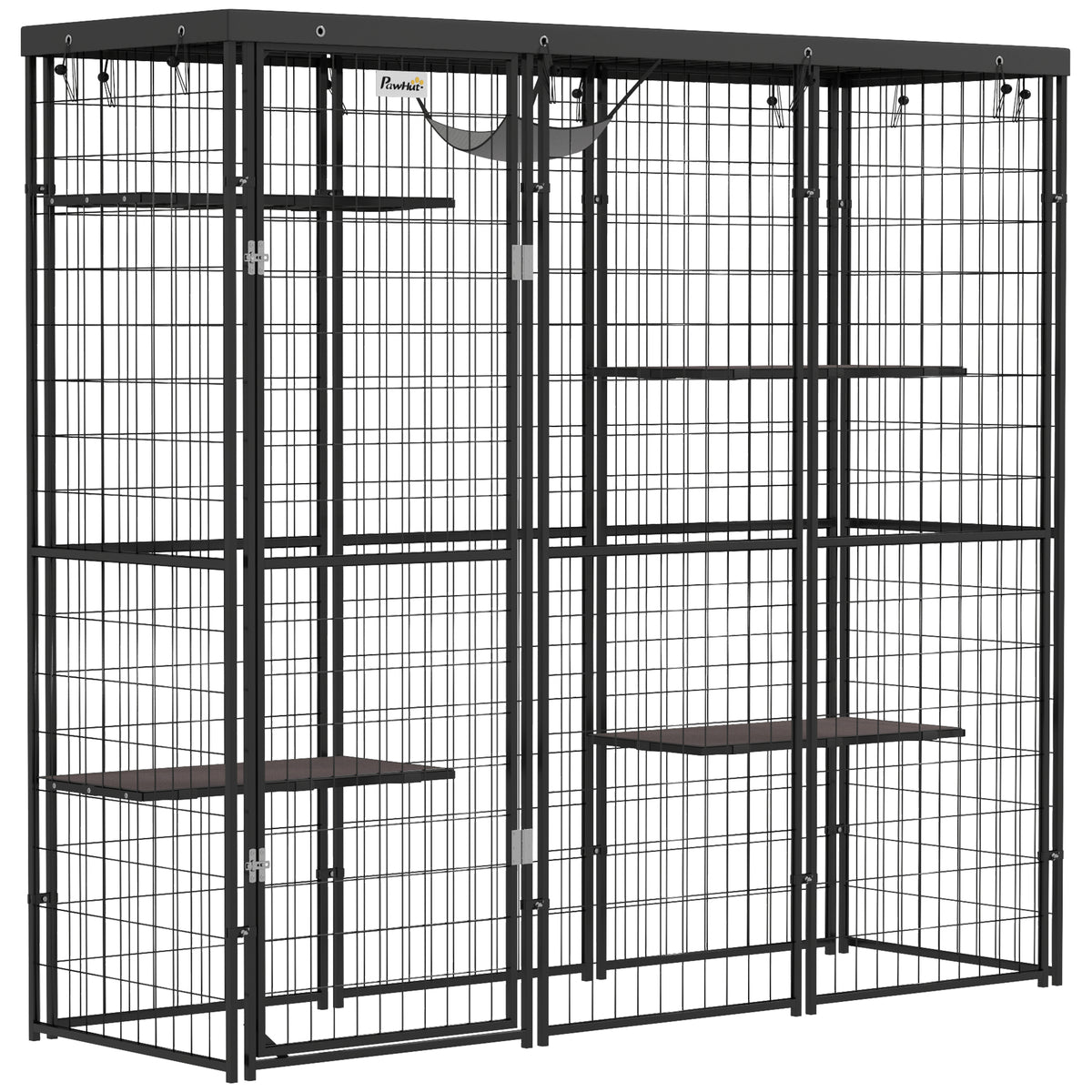 Weld Wire Catio Outdoor Indoor with Waterproof Cover, 4 Jumping Platforms, Hammock, for 1-3 Kittens, 69" x 22" x 62"