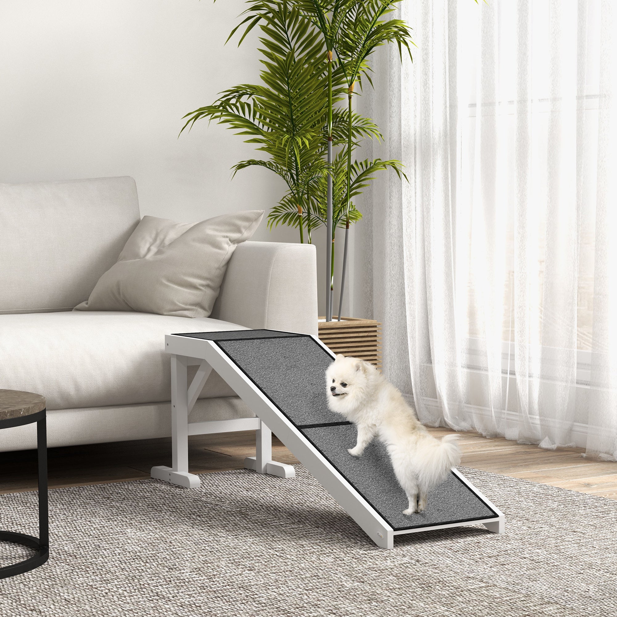 60" Pet Ramp for Dogs & Cats with Non-Slip Carpet, White - White - Image 2