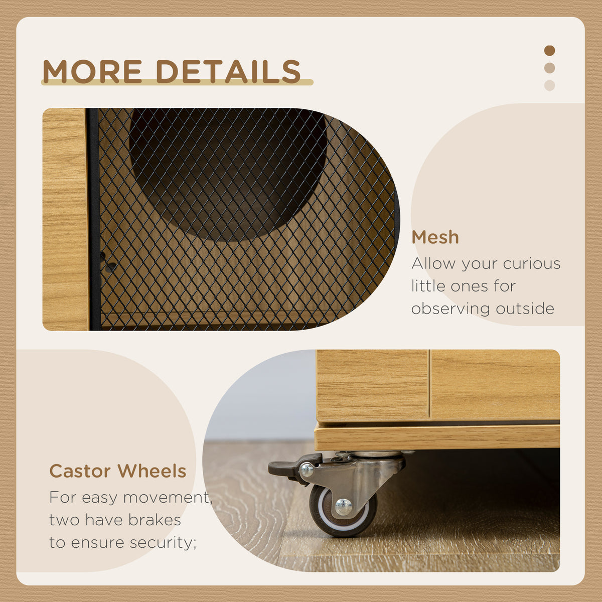Luxury Cat House with Wheels, Kitty Cage Catio Villa for Indoor Cats with Scratching Posts, Condo, Flap Door, Cushion, Oak, 31.5" x 20" x 48.5"