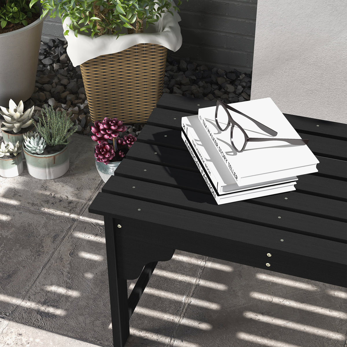 Slatted Wooden Garden Bench, Curved Seat Front Porch Bench, Black