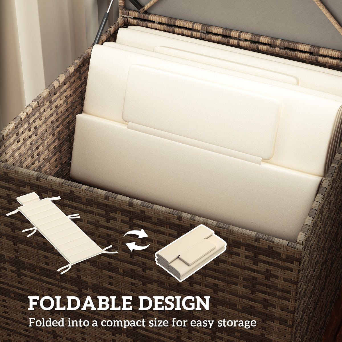 Foldable Chaise Lounge Cushion Set of 2, Outdoor Lounge Chair Cushion Set, UPF50+ 230gsm Olefin, 80" x 26" Cream White