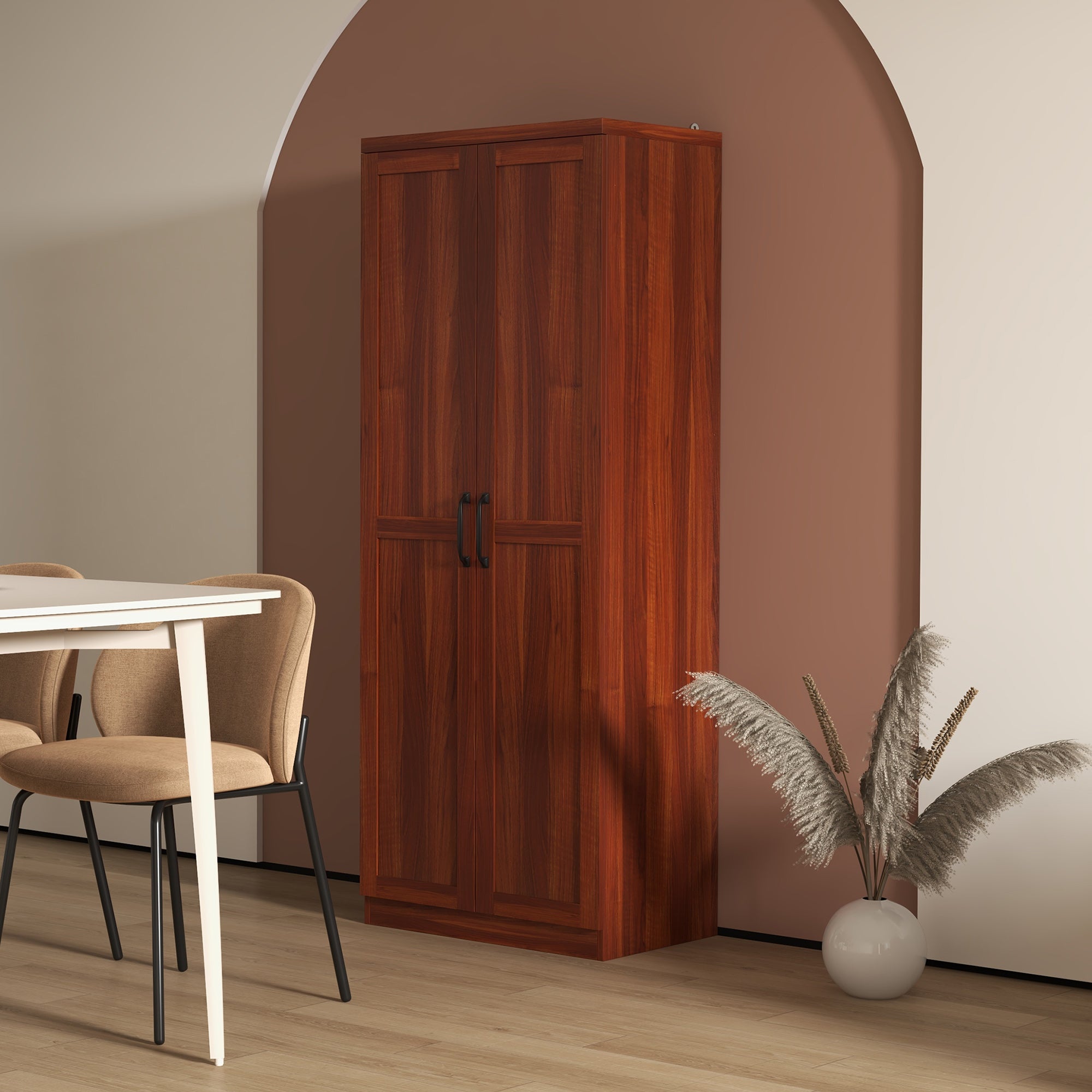 63" Kitchen Pantry Storage Cabinet with Doors and Shelves, Tall Kitchen Cabinet with 2 Doors and 5-tier Shelving