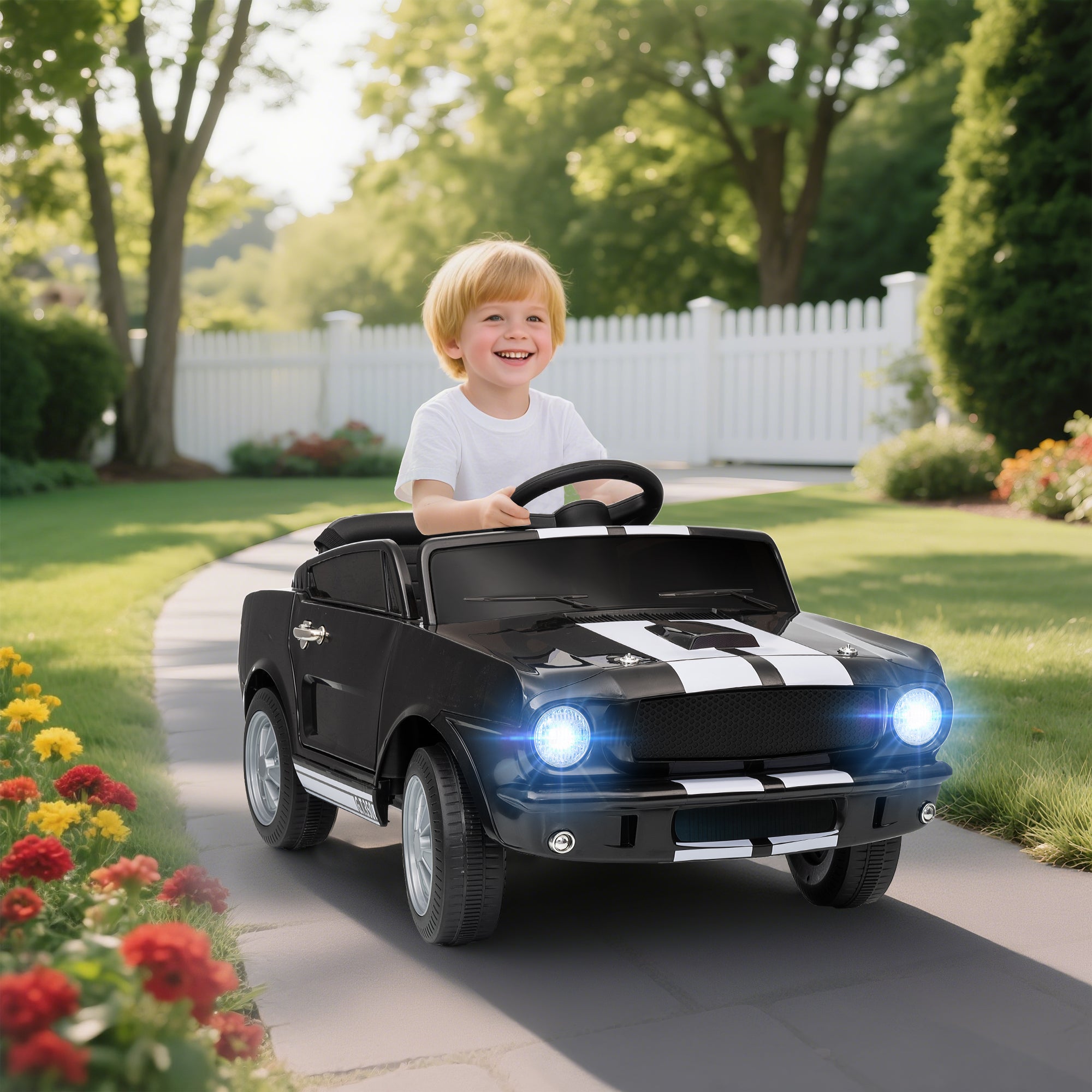 Licensed Ford Shelby GT 350 Kids Ride On Car with Remote Control, Adjustable Speed, MP3, Smooth Start, LED Lights, Black