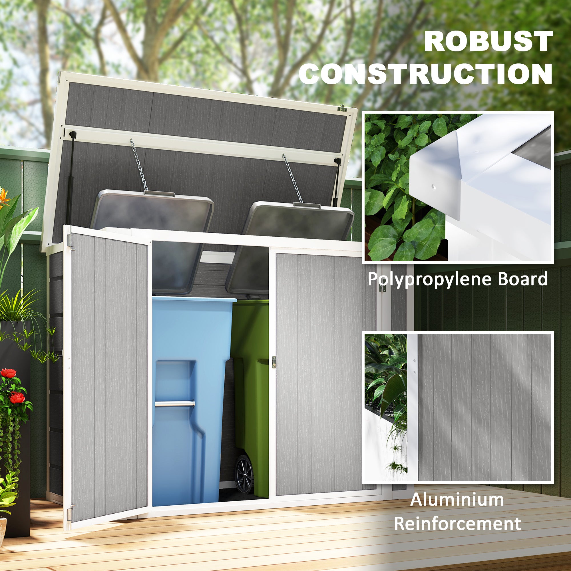 4.7 x 2.5FT Outdoor Horizontal Storage Shed, Lockable Trash Can Storage with Chain Lid, Gray - Gray - Image 8