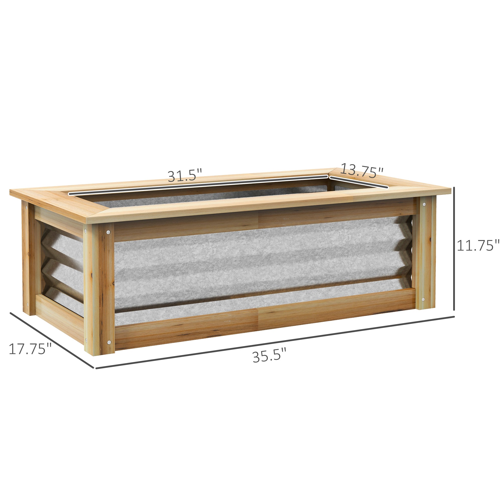Raised Garden Bed, Planter Box, Metal and Wood Combined, for Growing Flowers, Herbs and Vegetables - Silver, Natural - Image 3