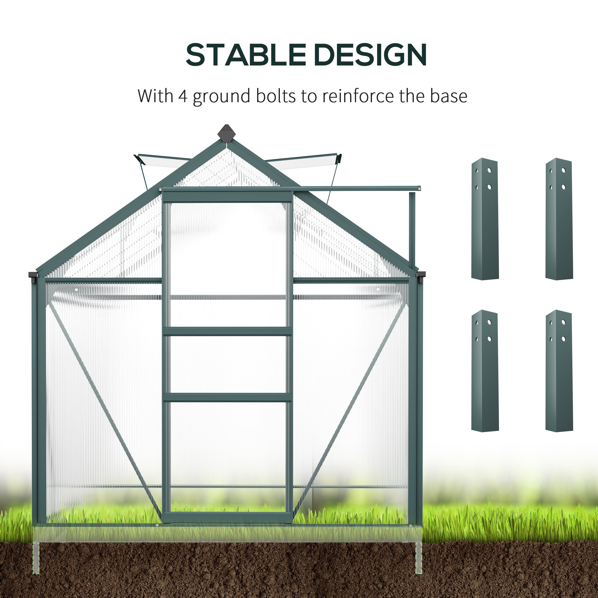6' x 10' Greenhouse for Outdoors, Polycarbonate Greenhouse with Rain Gutter and Roof Vent, Aluminum Walk-in Green Houses for Outside for Patio Backyard Garden, Dark Green - Dark Green - Image 6