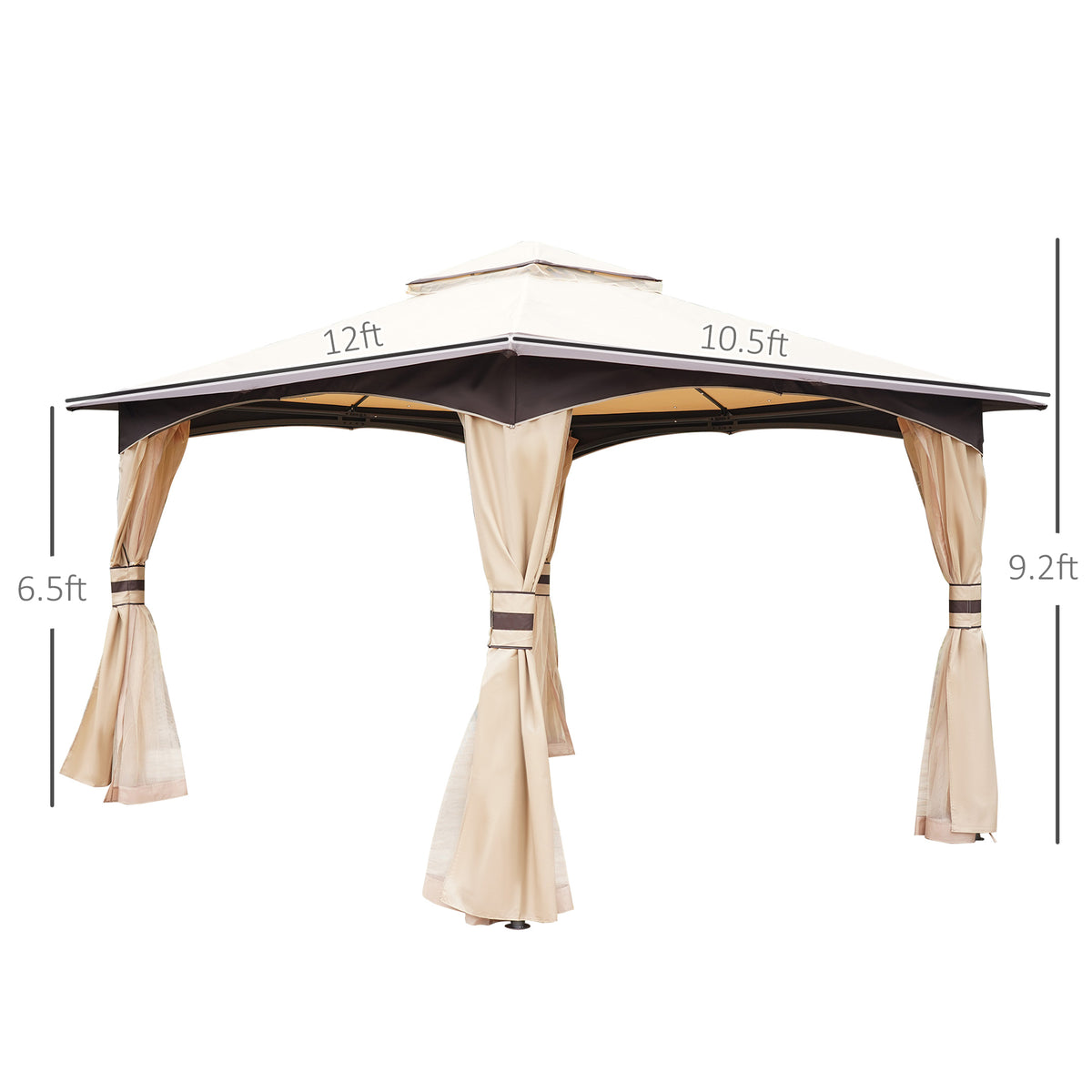 10' x 12' Outdoor Gazebo with Netting, Patio Gazebo Canopy with 2-Tier Soft Top Roof and Steel Frame for Lawn, Garden, Backyard and Deck