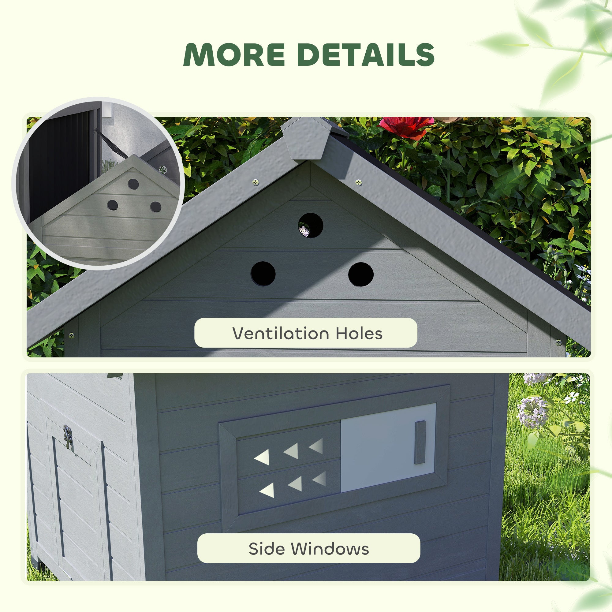 Duck Coop, Wooden Duck House with Openable Roof & Double Doors, Light Gray - Light Gray - Image 7