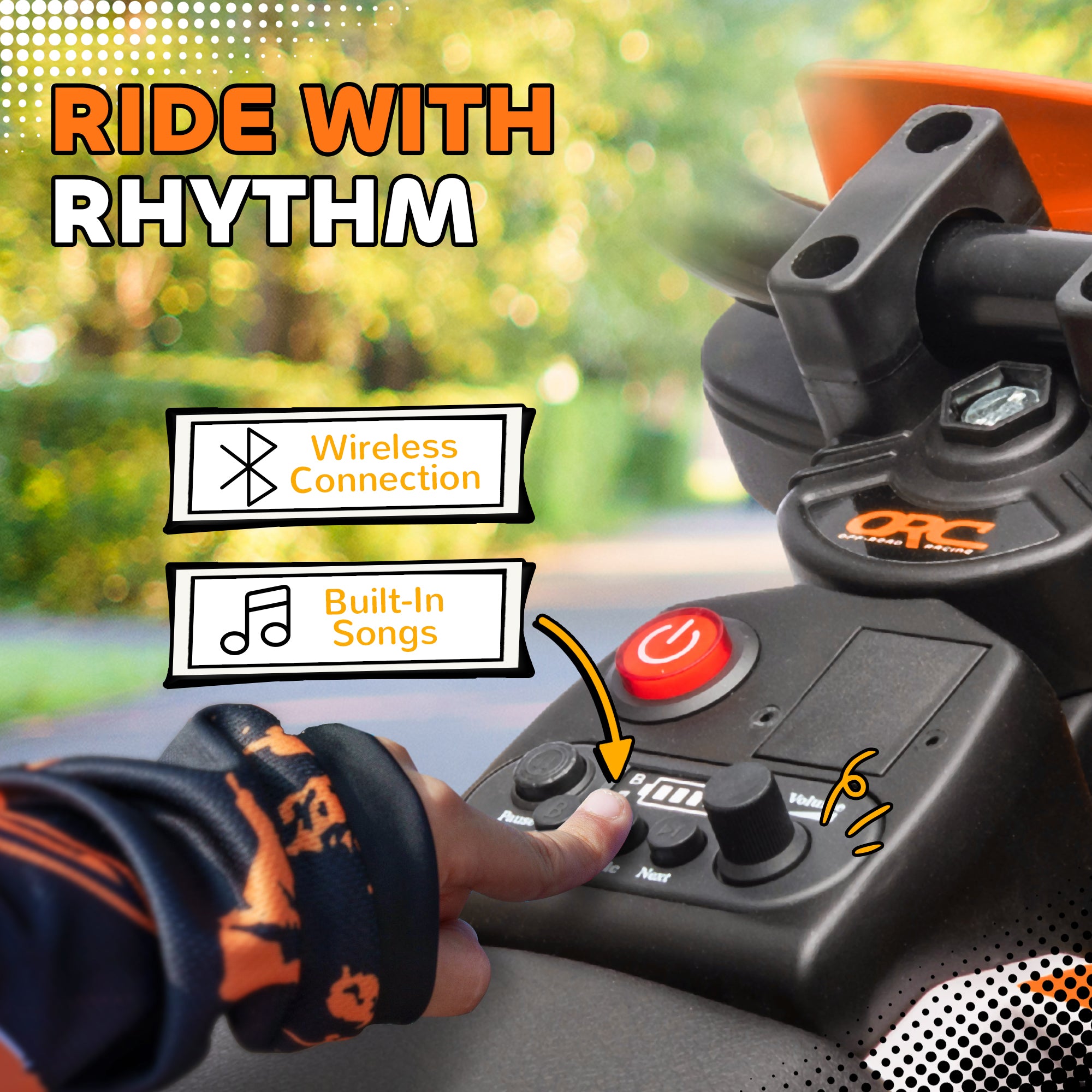 12V Kids Electric Motorcycle w/ Twist Grip Throttle, Training Wheels, Rear Suspension & Music, Orange