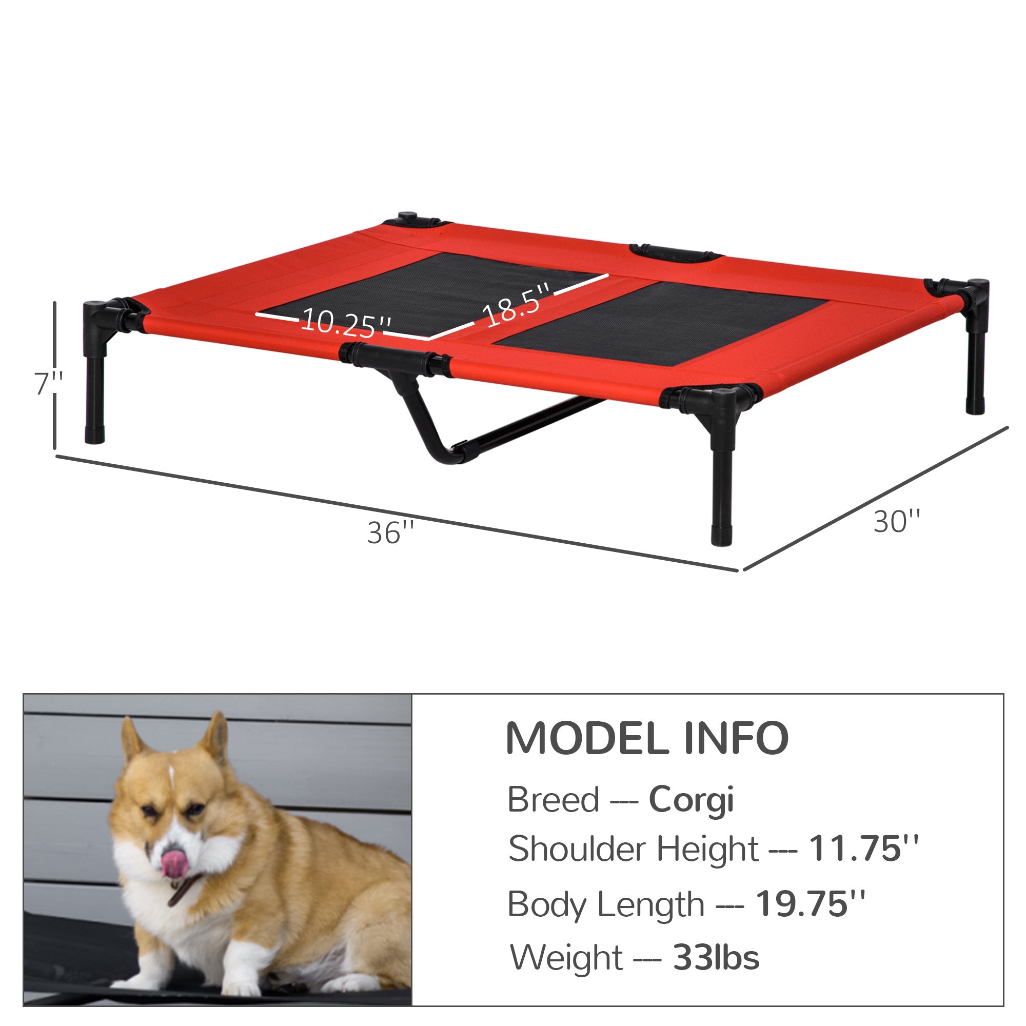 36" x 30" Elevated Cooling Summer Dog Cot Pet Bed With Mesh Ventilation - Red - Red - Image 3