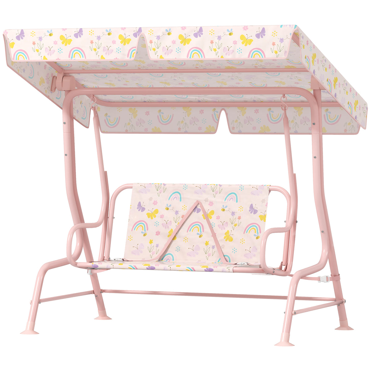 Qaba Kids Patio Swing Chair with Adjustable Canopy, Safety Belt for Patio, Garden, Poolside, Balcony, Pink