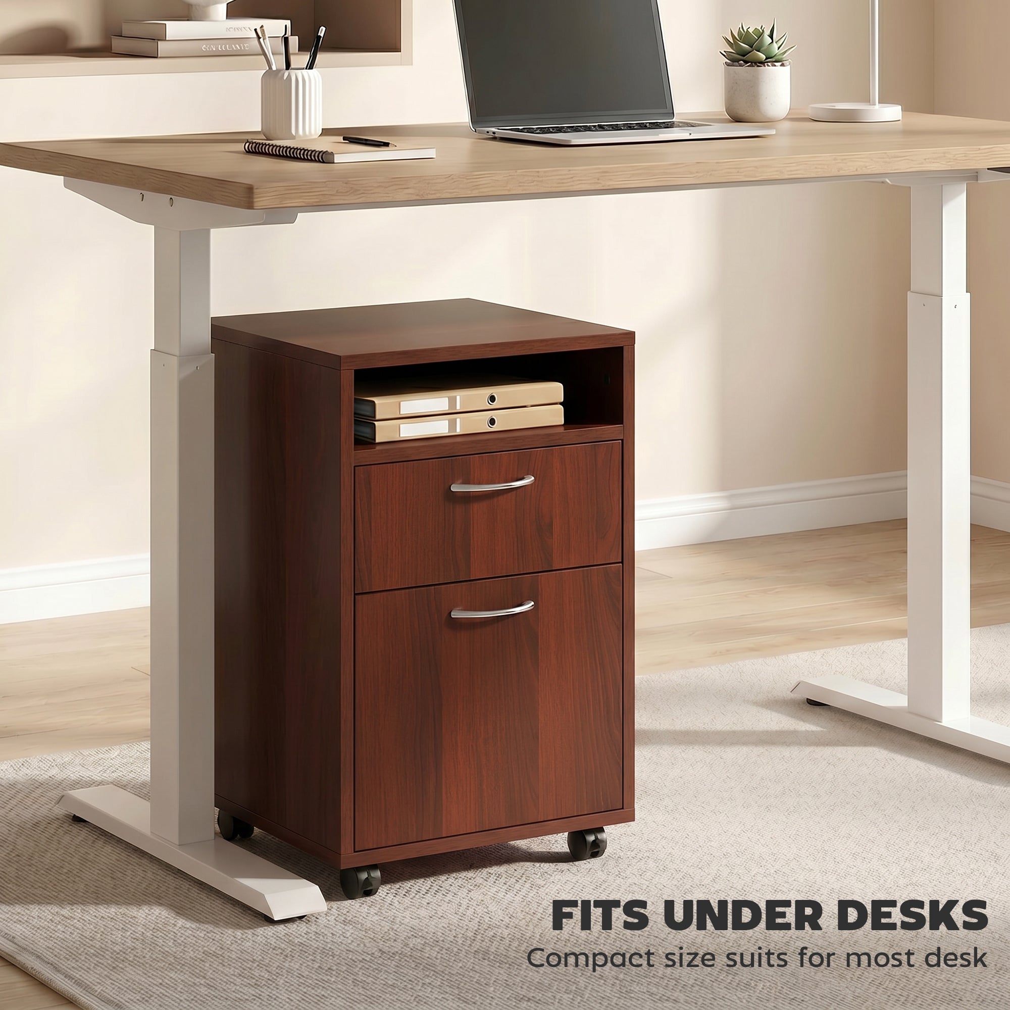 Mobile Storage Cabinet Organizer with Drawer and Cabinet, Printer Stand with Castors, Brown