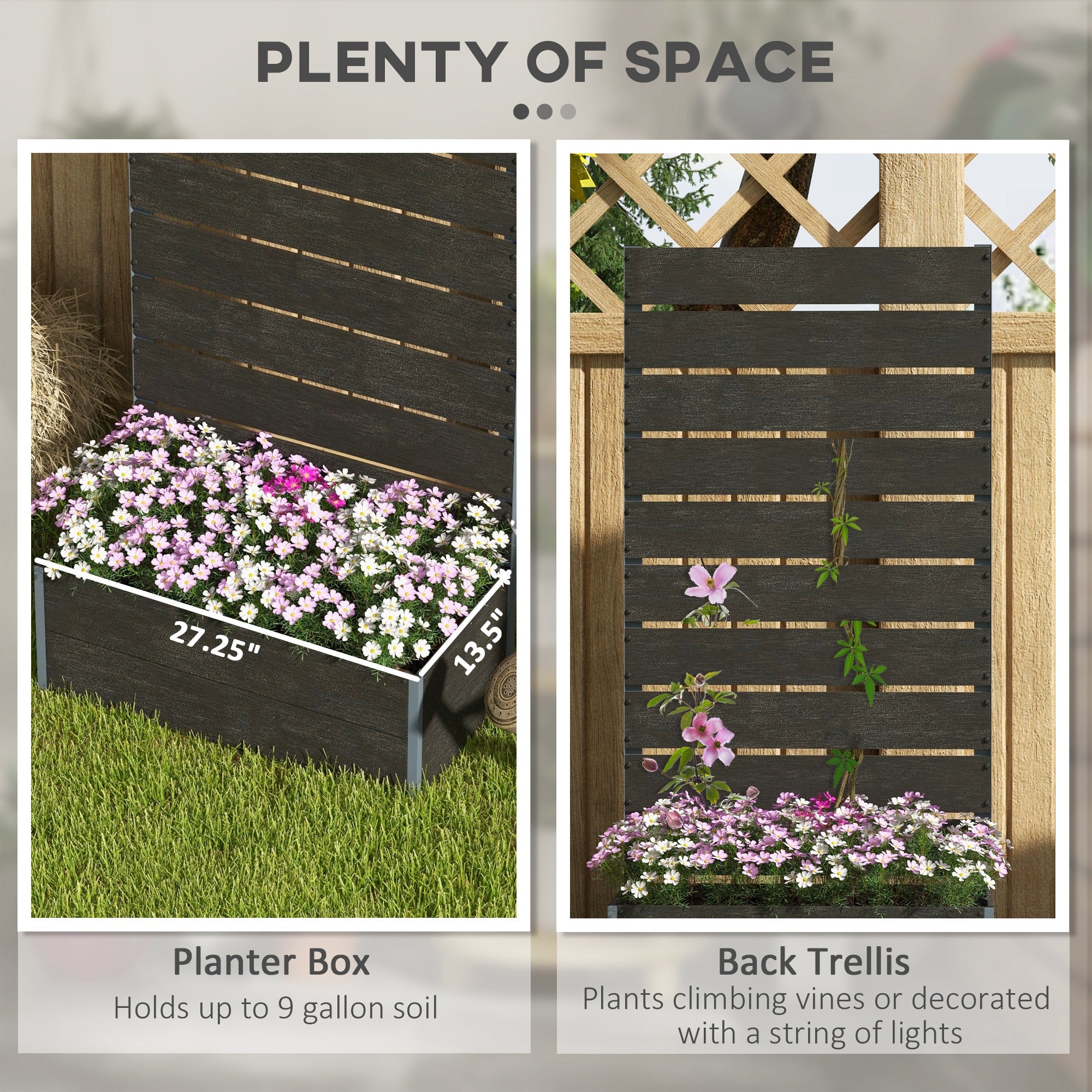 Trellis Planter for Climbing Plants, Raised Garden Bed with Trellis, Planter Box for Outdoor, 28.25" x 15" x 59", Black - Black - Image 4