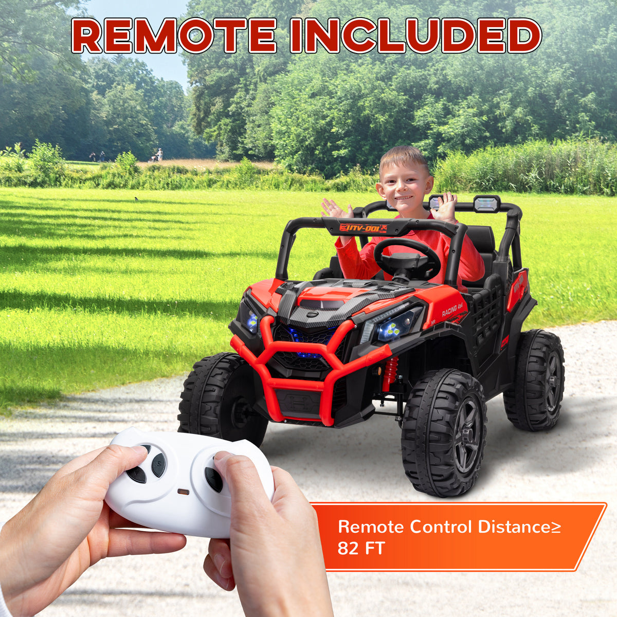 Qaba 2 Seater 24V Kids Electric Car w/ Remote Control, 3 Speed, LED Lights, Music, Horn, Spring Suspension, Slow Start, Red
