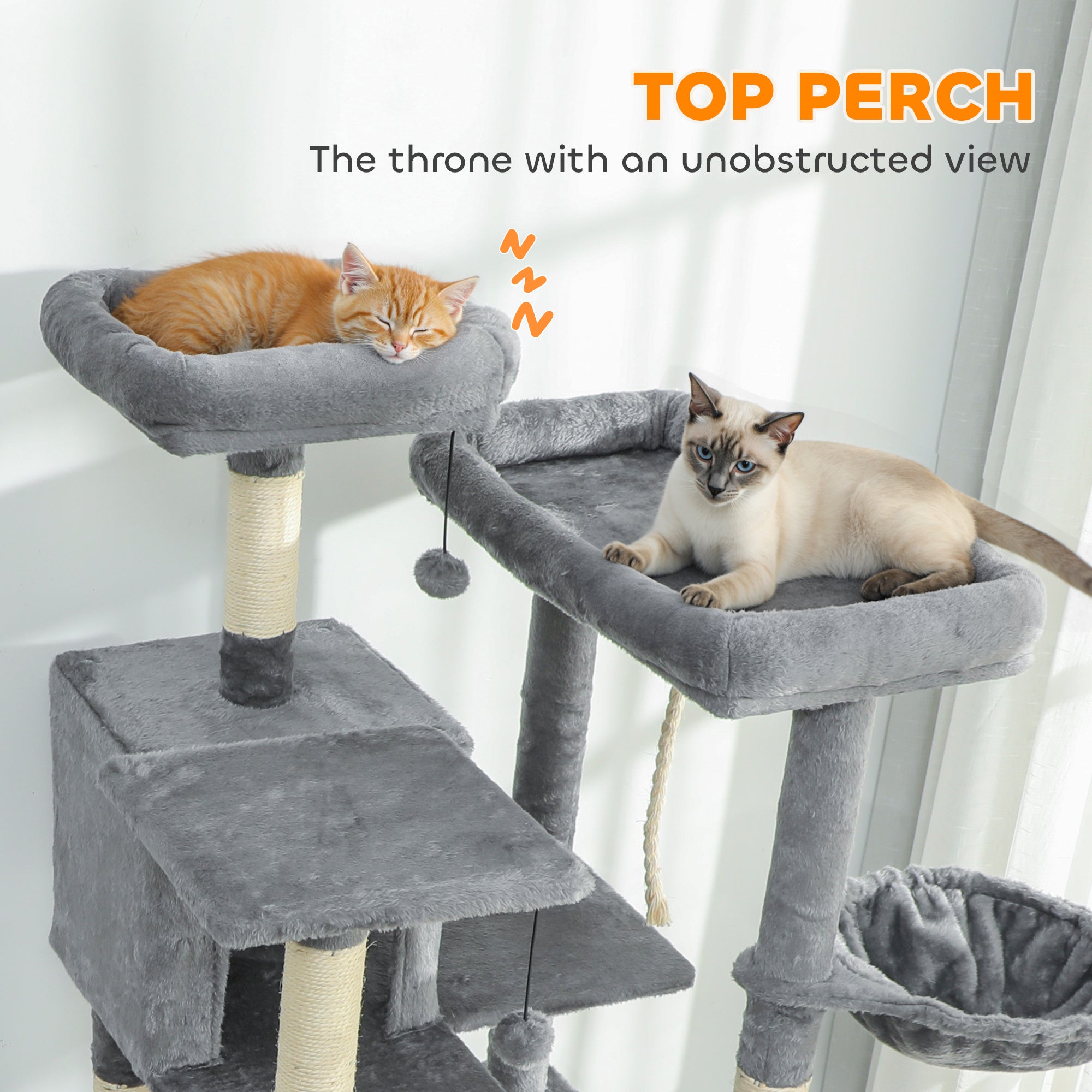 69" Cat Tree, Multi-Level Cat Tower with 2 Condos and 3 Hammocks, 8 Scratching Posts, for Multiple Cats, Dark Gray - Dark Gray - Image 6