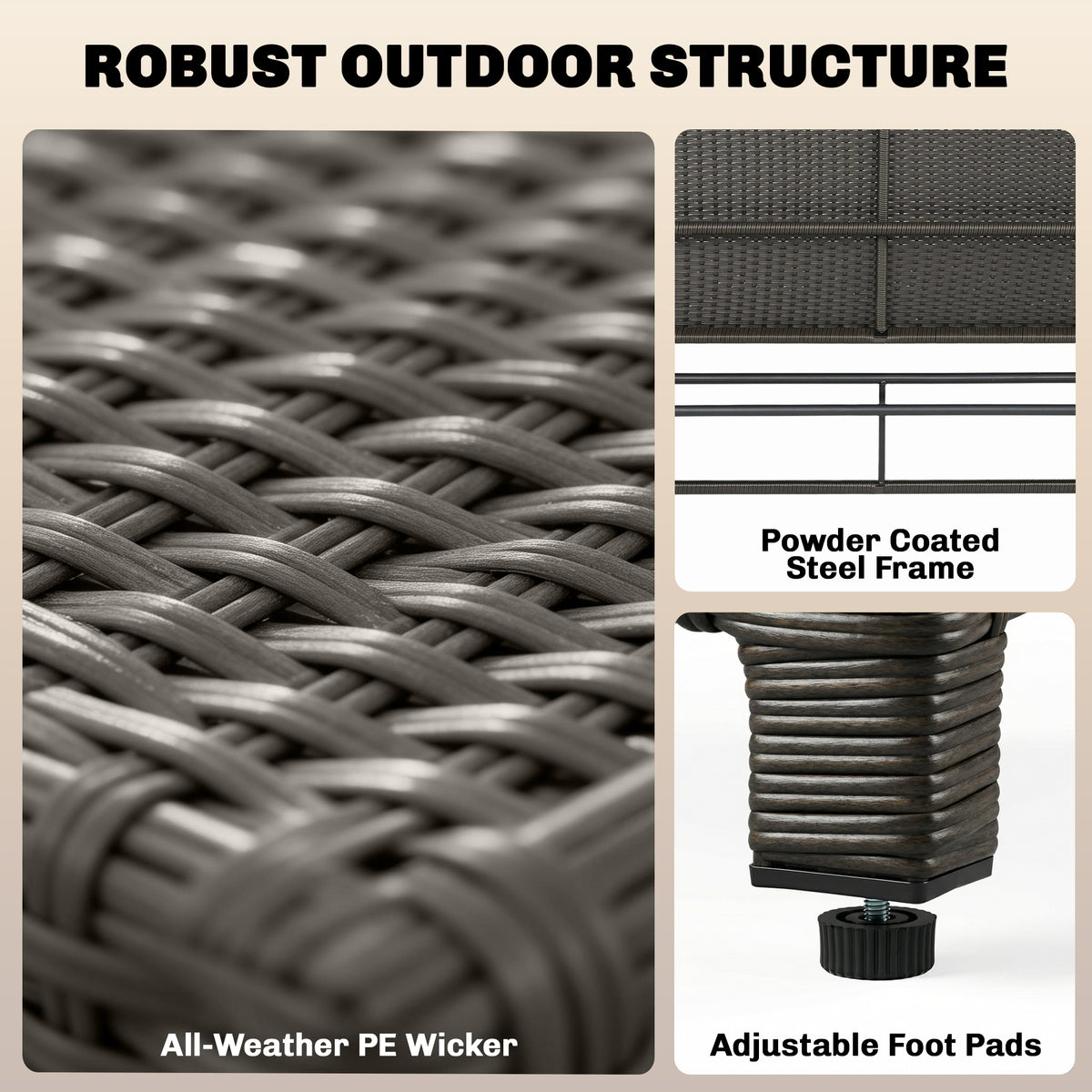 Patio Rattan Daybed, Wicker Outdoor Daybed with Storage Ottoman, Loveseat w/ Adjustable Backrest, Navy Blue