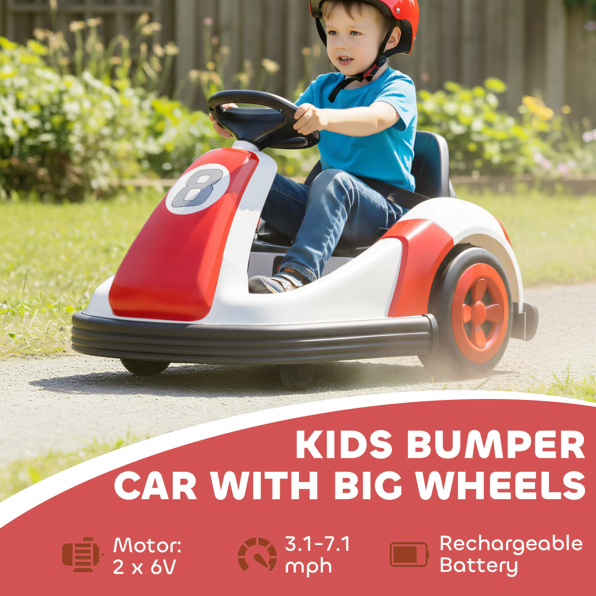 6V Kids Bumper Car with Big Wheels, Electric Car for Kids with 360-Degree Spin, Slow Start, for 37-72 M, Red
