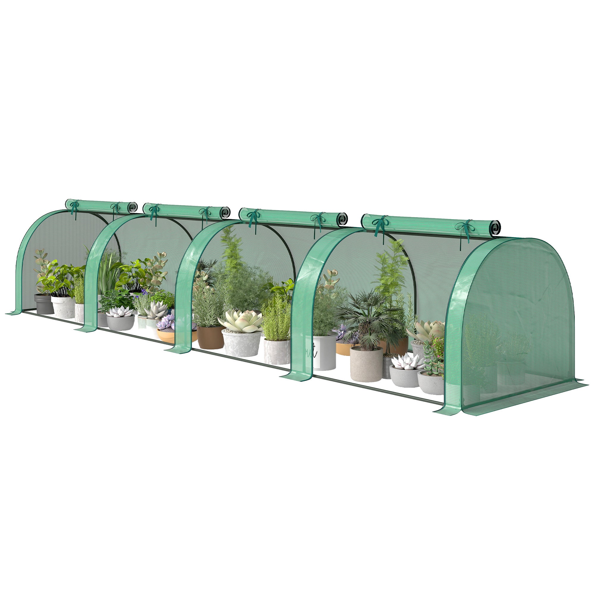 Mini Greenhouse, Portable Greenhouse with 4 Roll-Up Doors, PE Cover, 177.2" x 39.4" x 31.5", Green - Green