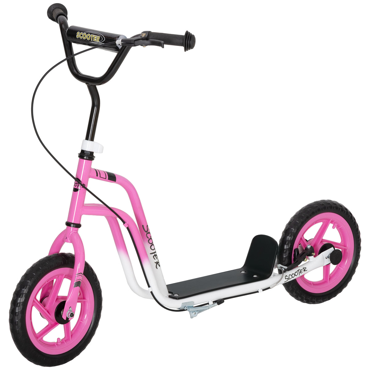Kids Scooter, Lightweight Scooter with Adjustable Handlebar, Rear Brake, Kickstand, 12" EVA Wheels, for 5-12 Y, Pink