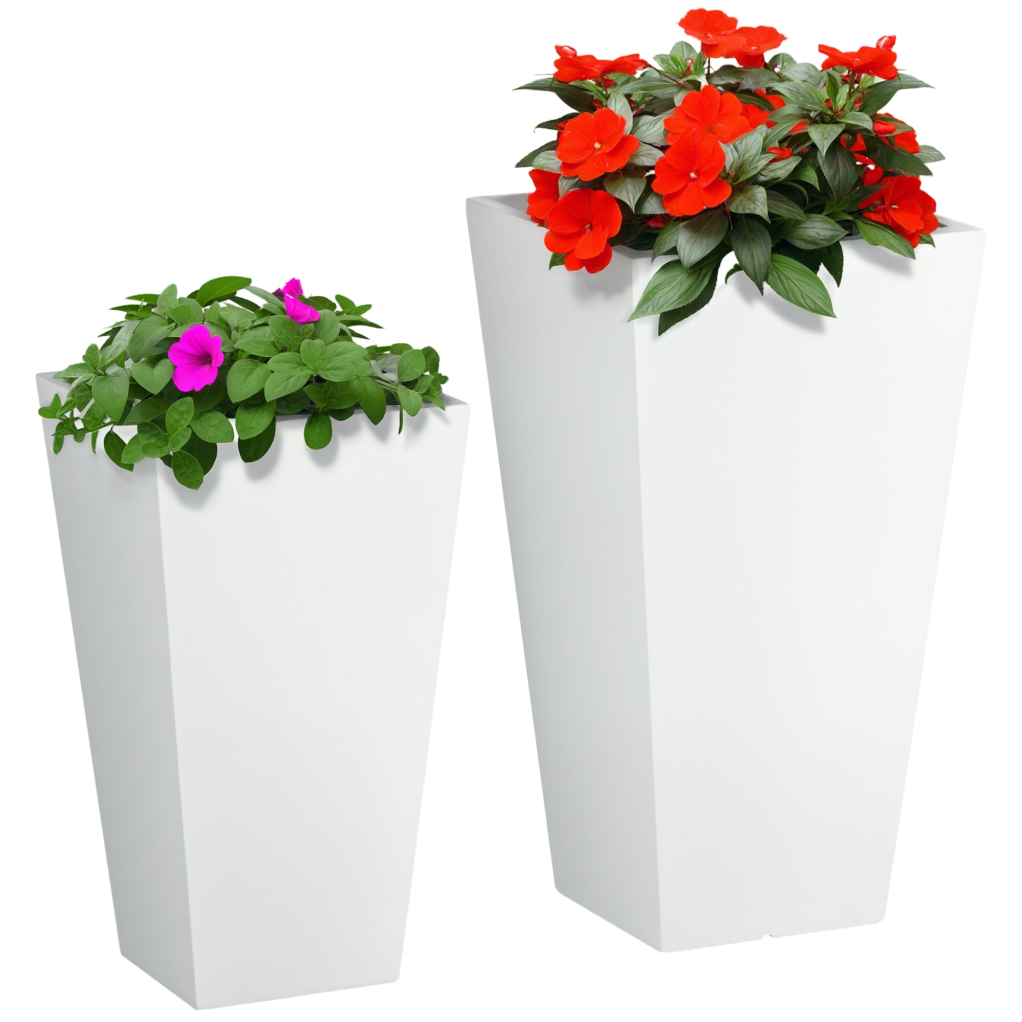2-Pack Outdoor Planter Set, Flower Pots with Drainage Holes, Durable & Stackable Plant Pot, 22in & 18in, for Porch, Entryway, Patio, Yard, Garden, White - White