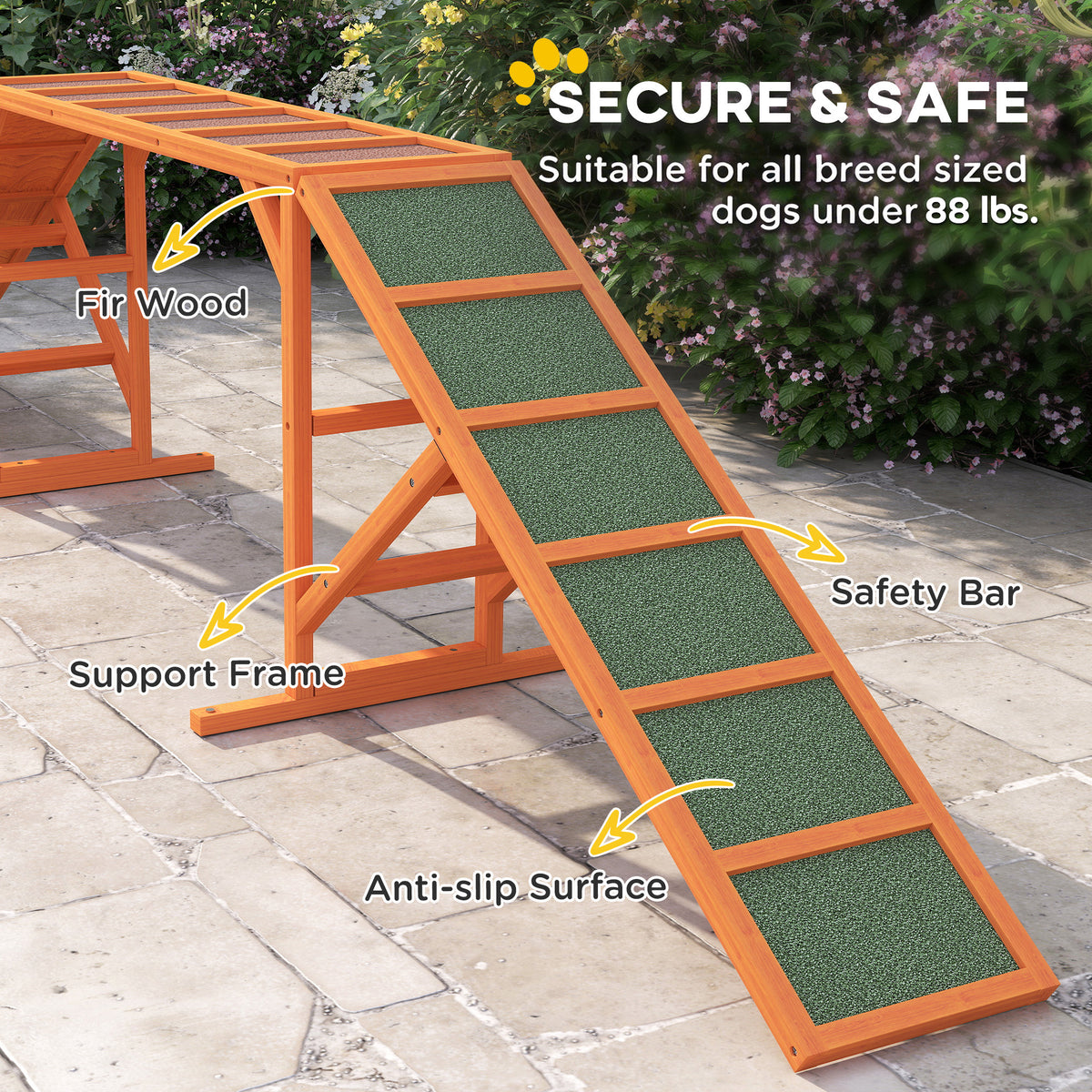 Dog Agility Ramp, Dog Walk Balance Trainer Equipment w/ Safety Bar, Non-slip Surface, Pet Training Ramp, Orange