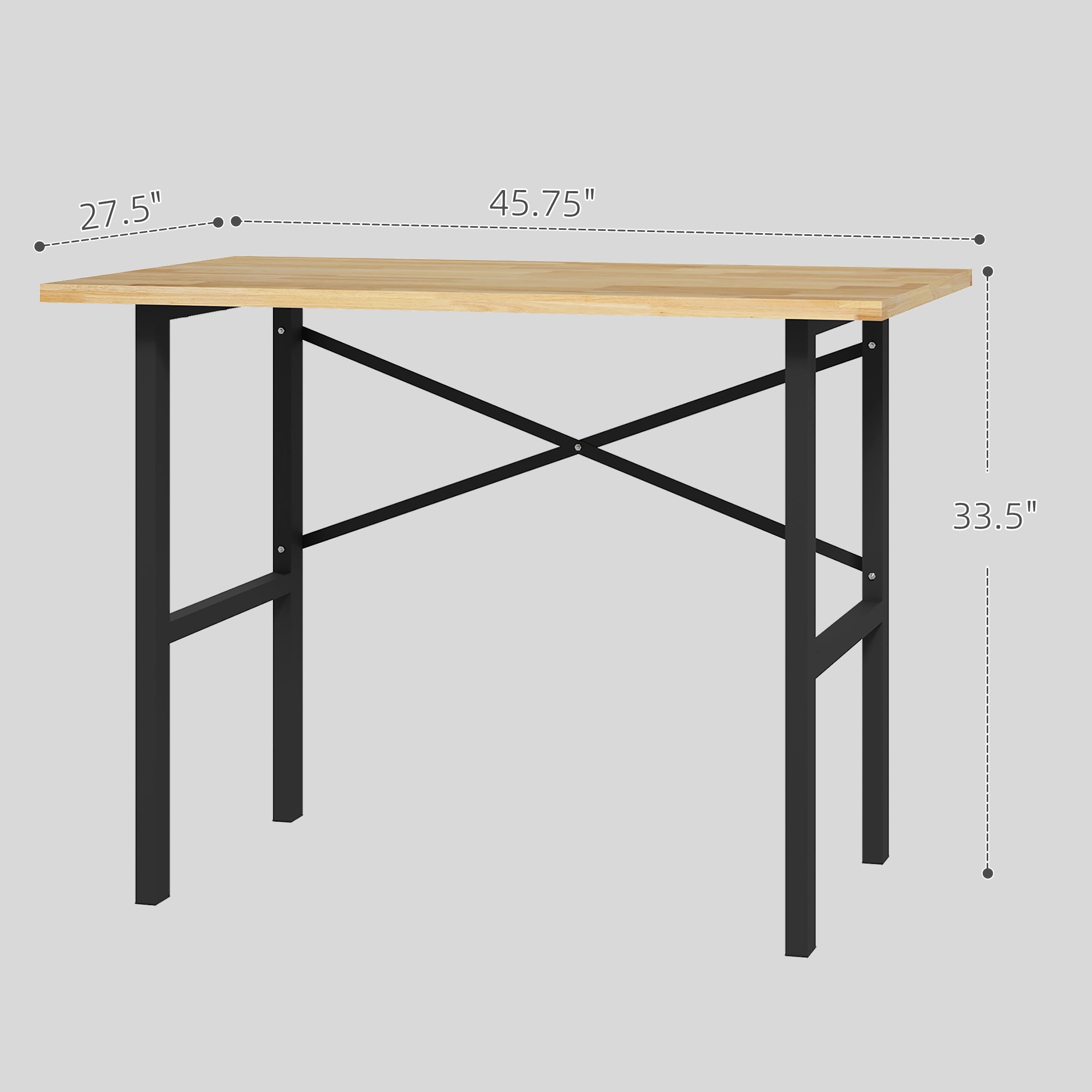 46"L x 28"W Garage Table with X Bar Support and Natural Tabletop, Natural/Black - Natural Wood - Image 3