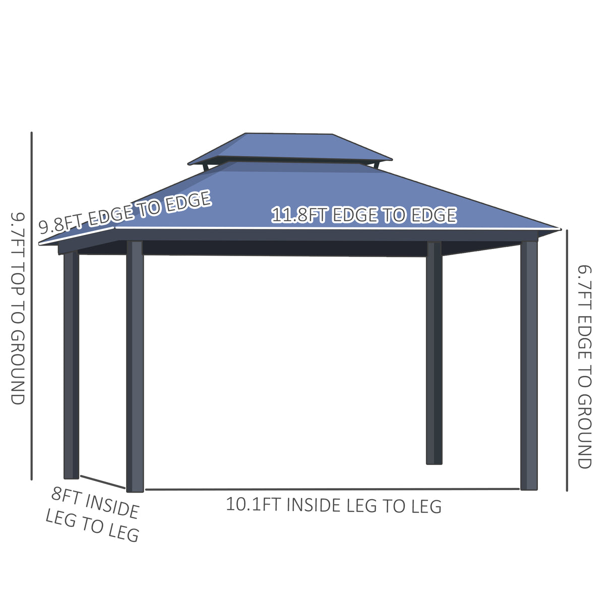 10' x 12' Hardtop Gazebo Canopy with Polycarbonate Roof, Aluminum Frame, Light Gray