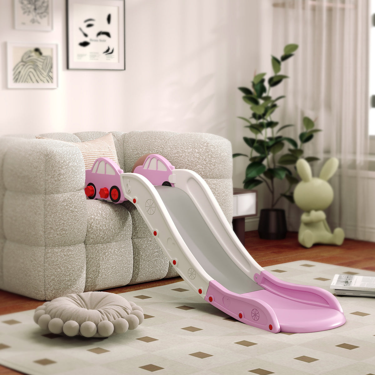 Extra Length Toddler Slide for Bed, Sofa, Easy to Assemble, Pink