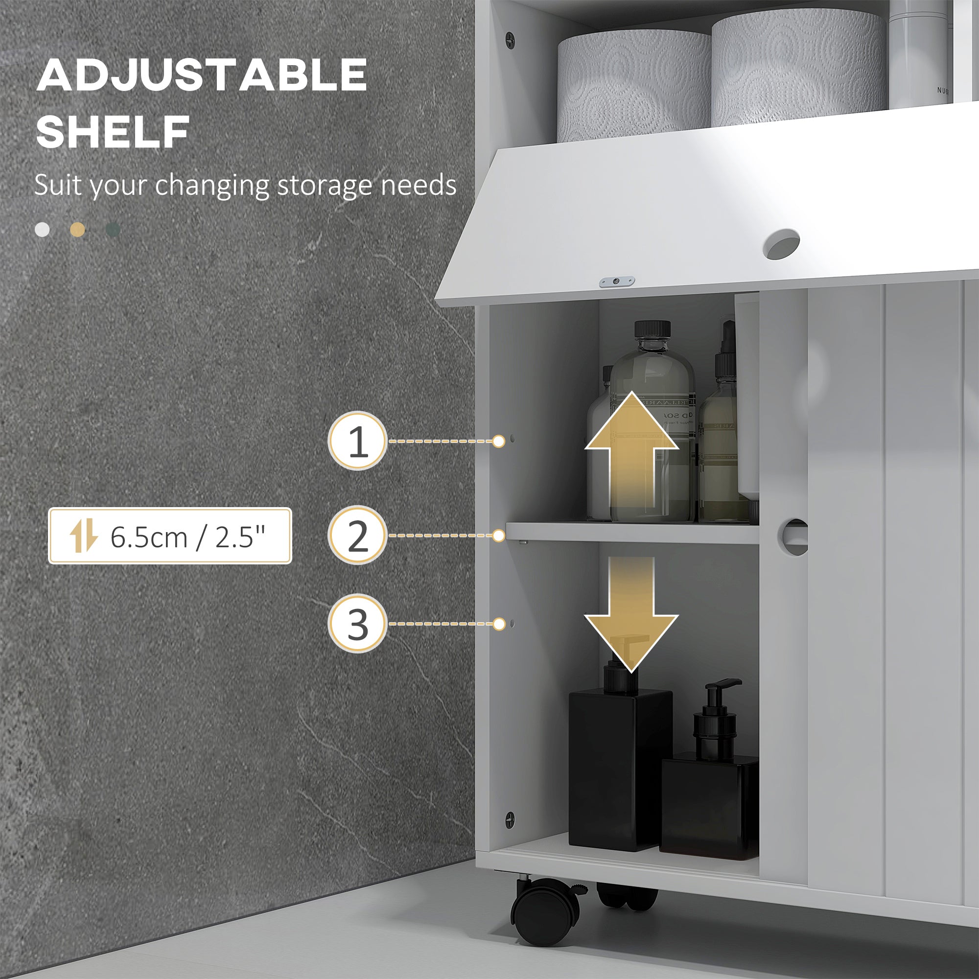 Toilet Paper Cabinet, Slim Bathroom Cabinet with 4 Rolling Wheels, Small Bathroom Storage Cabinet with Paper Holes, Sliding Doors and Adjustable Shelf for Small Space, White