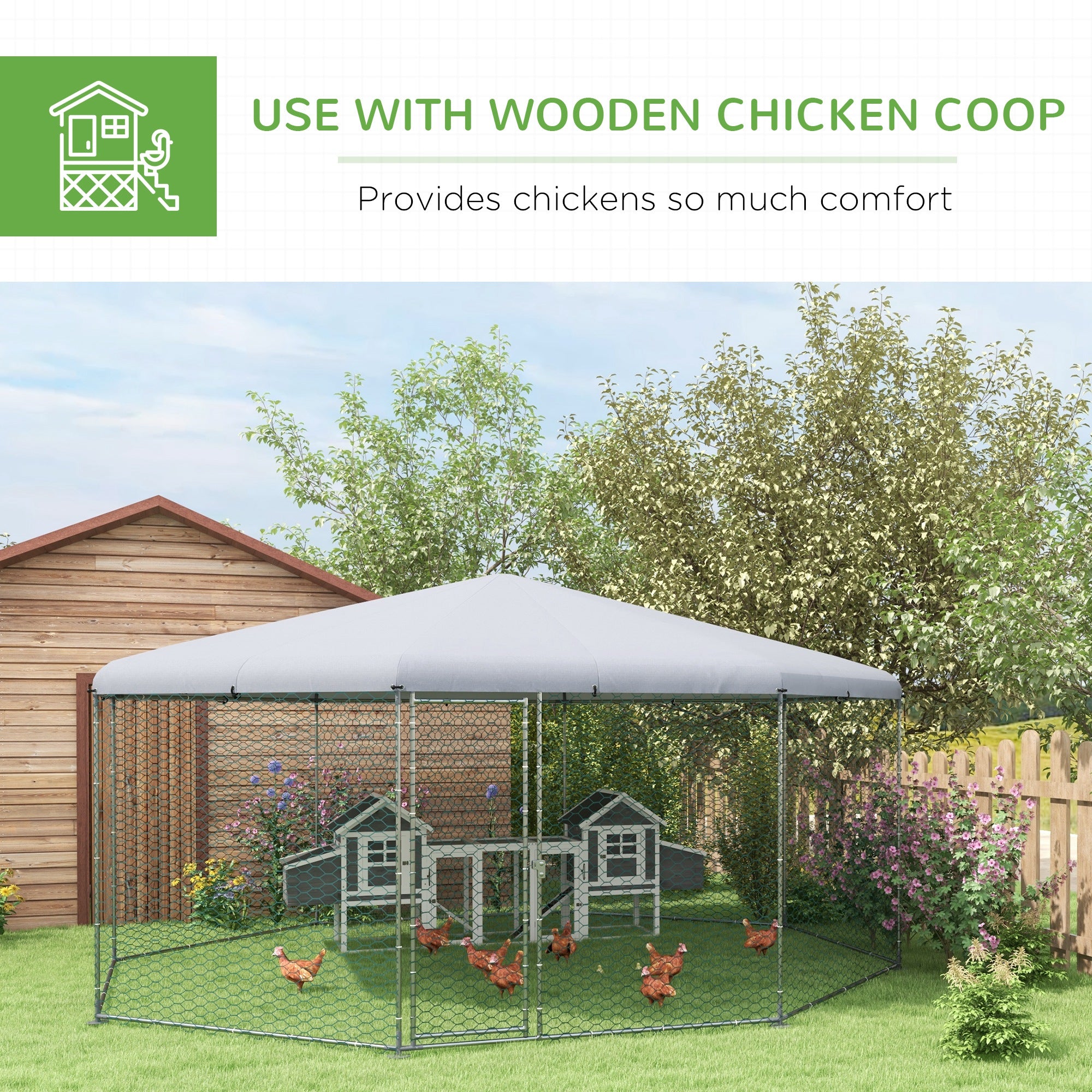 17.1 ft x 15.7 ft Chicken Run for 19-25 Chickens with Cover - Silver - Image 5
