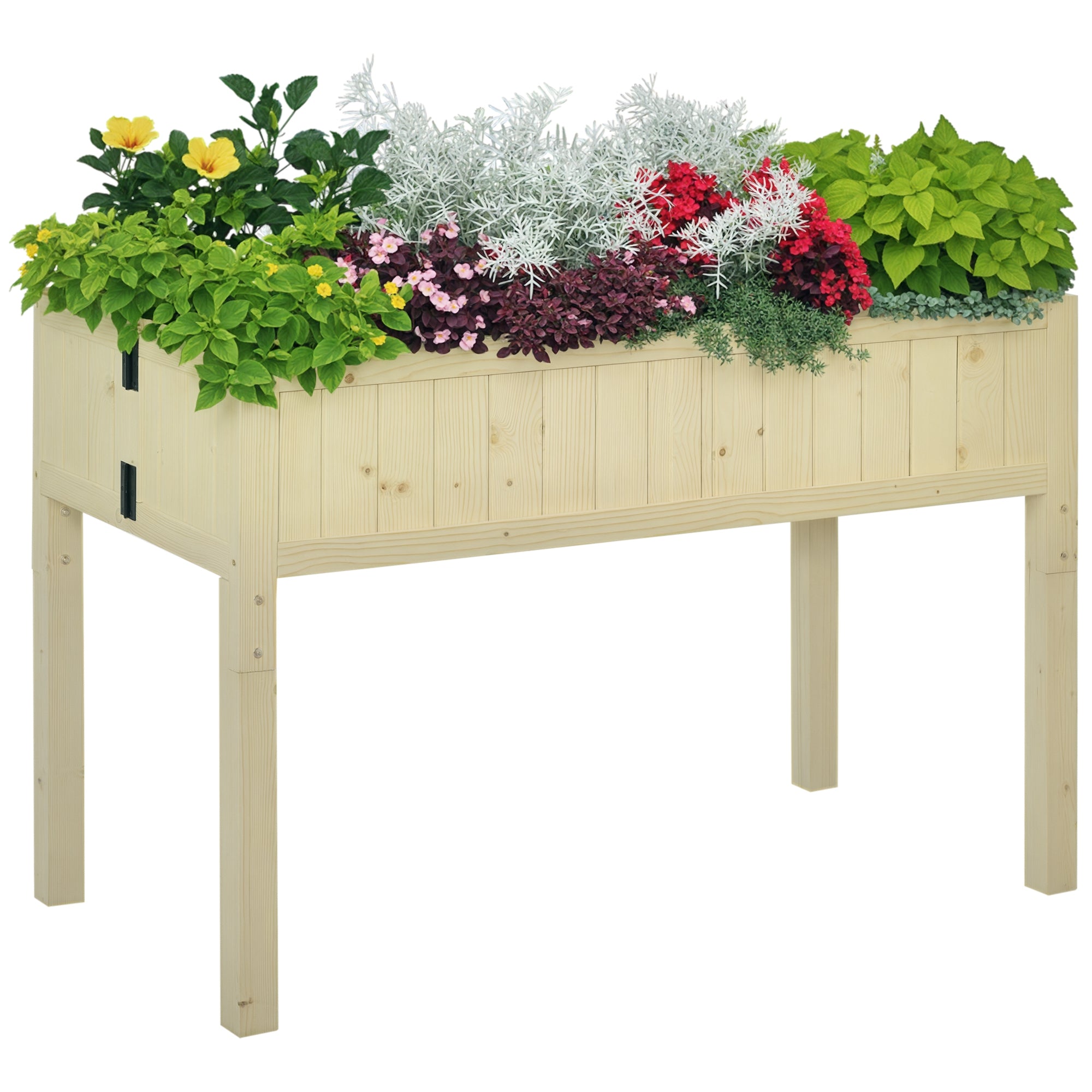 Raised Garden Bed Elevated Wooden Planter Box with Space-Saving Folding Design, Drainage Holes, & Inner Liner for Vegetable Fruit Herb Grow - Wood color