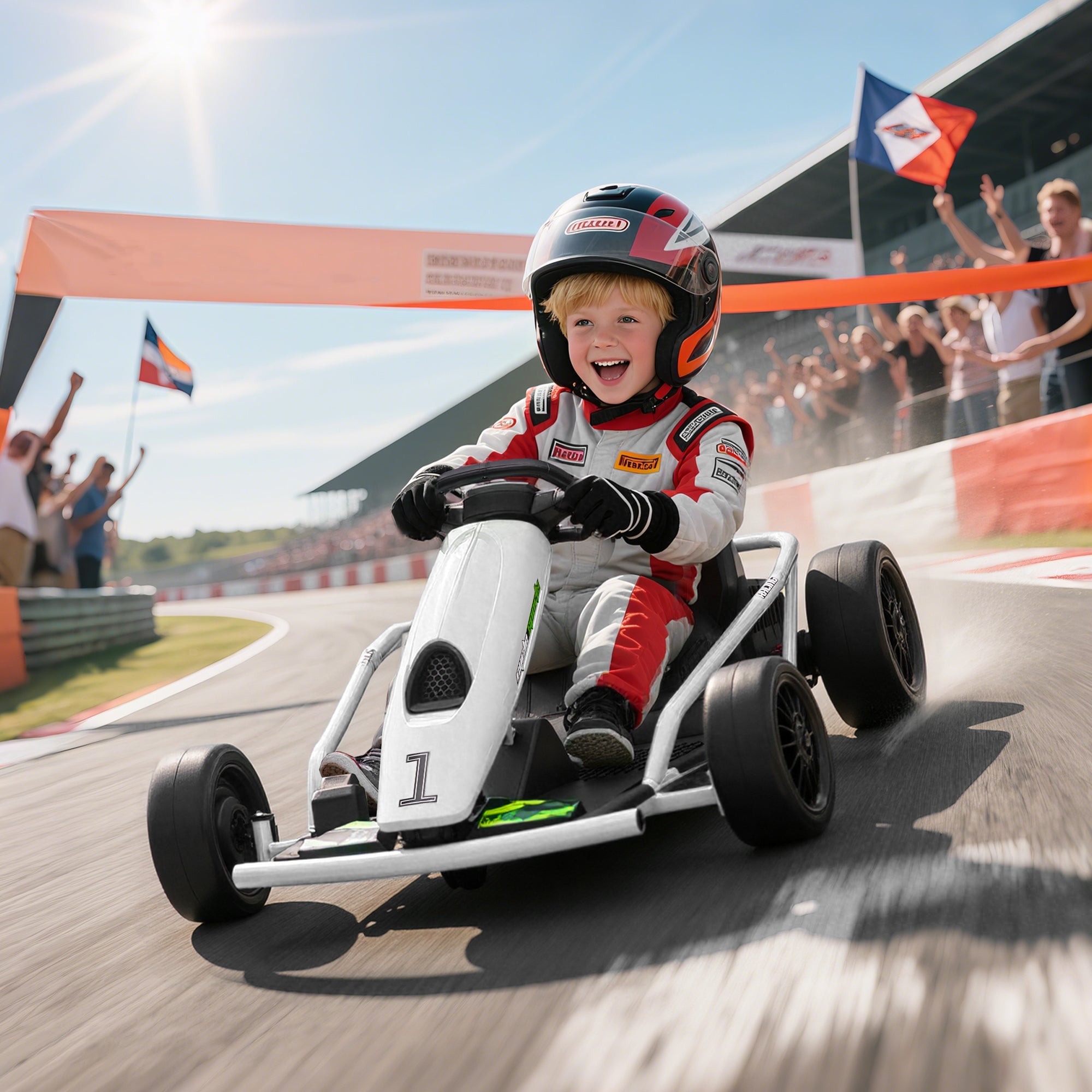 24V Electric Go Kart for Kids, Drift Ride-On Racing Go Kart with 2 Speeds, for Boys Girls Aged 8-12 Years Old, White