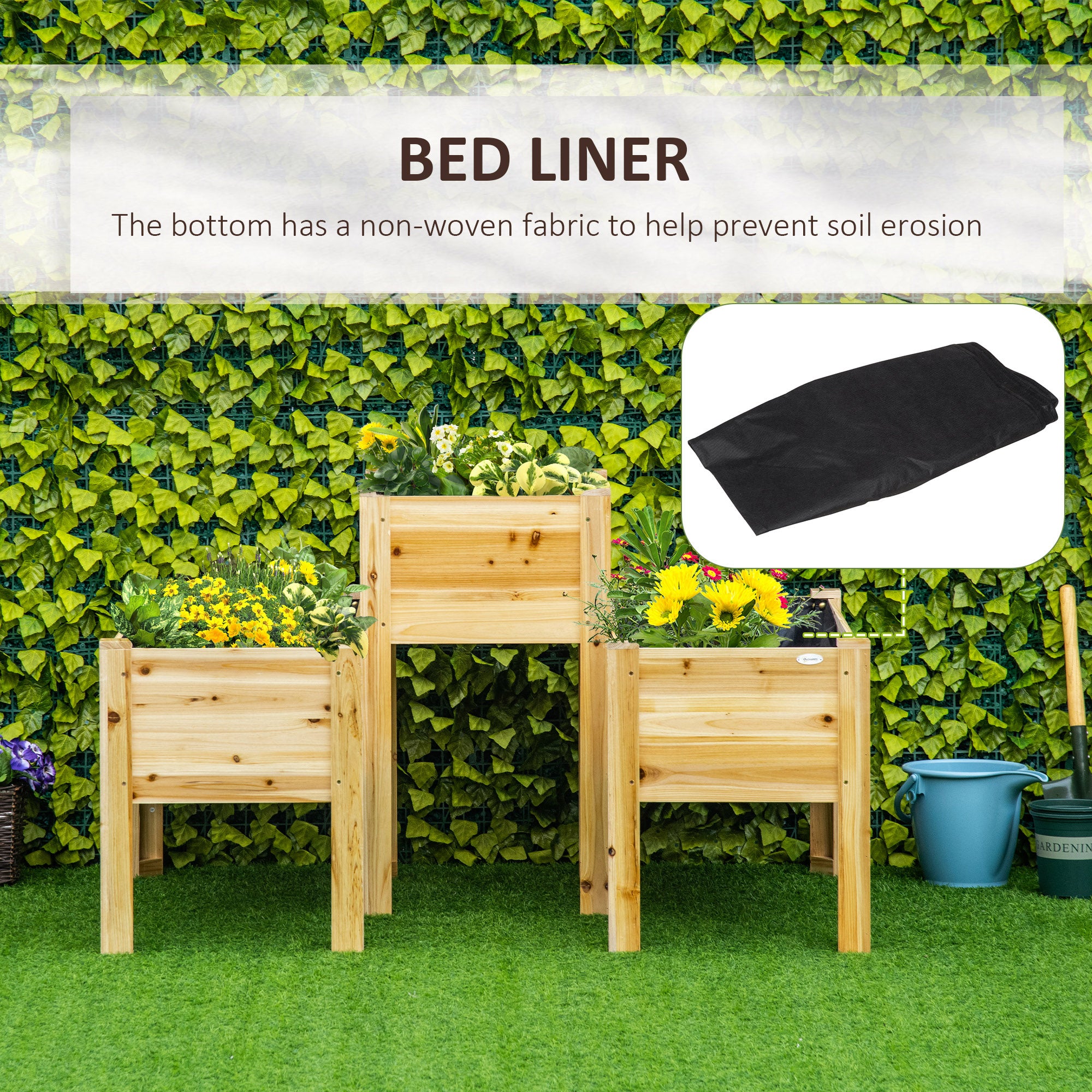 Raised Garden Bed Set of 3, Wooden Elevated Planter Box with Legs and Bed Liner, for Backyard and Patio to Grow Vegetables, Herbs, and Flowers, Natural - Natural Wood - Image 7